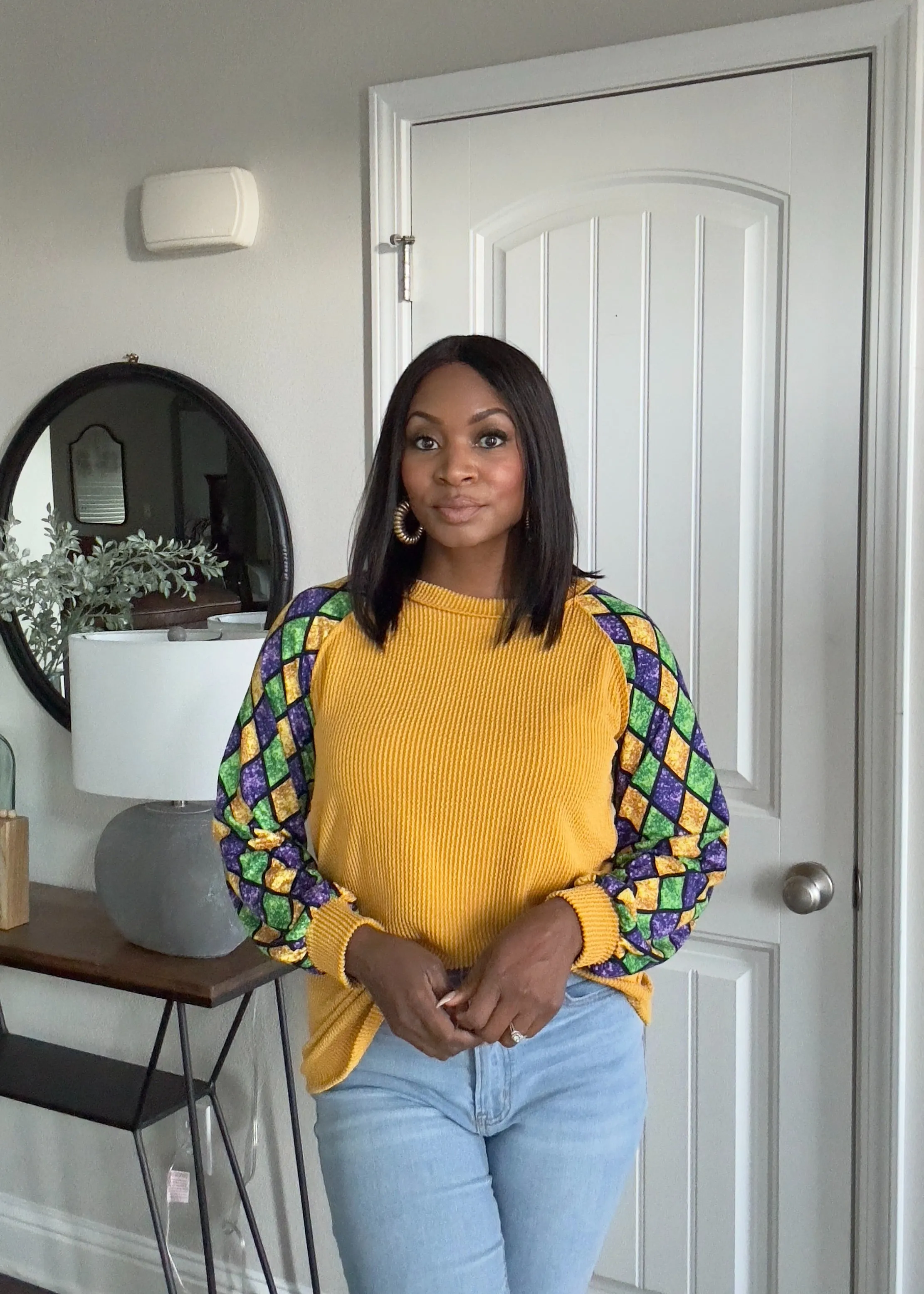 The Ribbed   Long Sleeve Mardi Gras Top