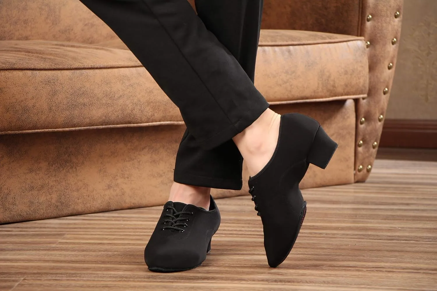 TINRYMX Women Latin Dance Practice Shoes Lace up with Closed Toe Modern Jazz Teaching Oxford Dance Shoes Low Heel,WZSP-NJB