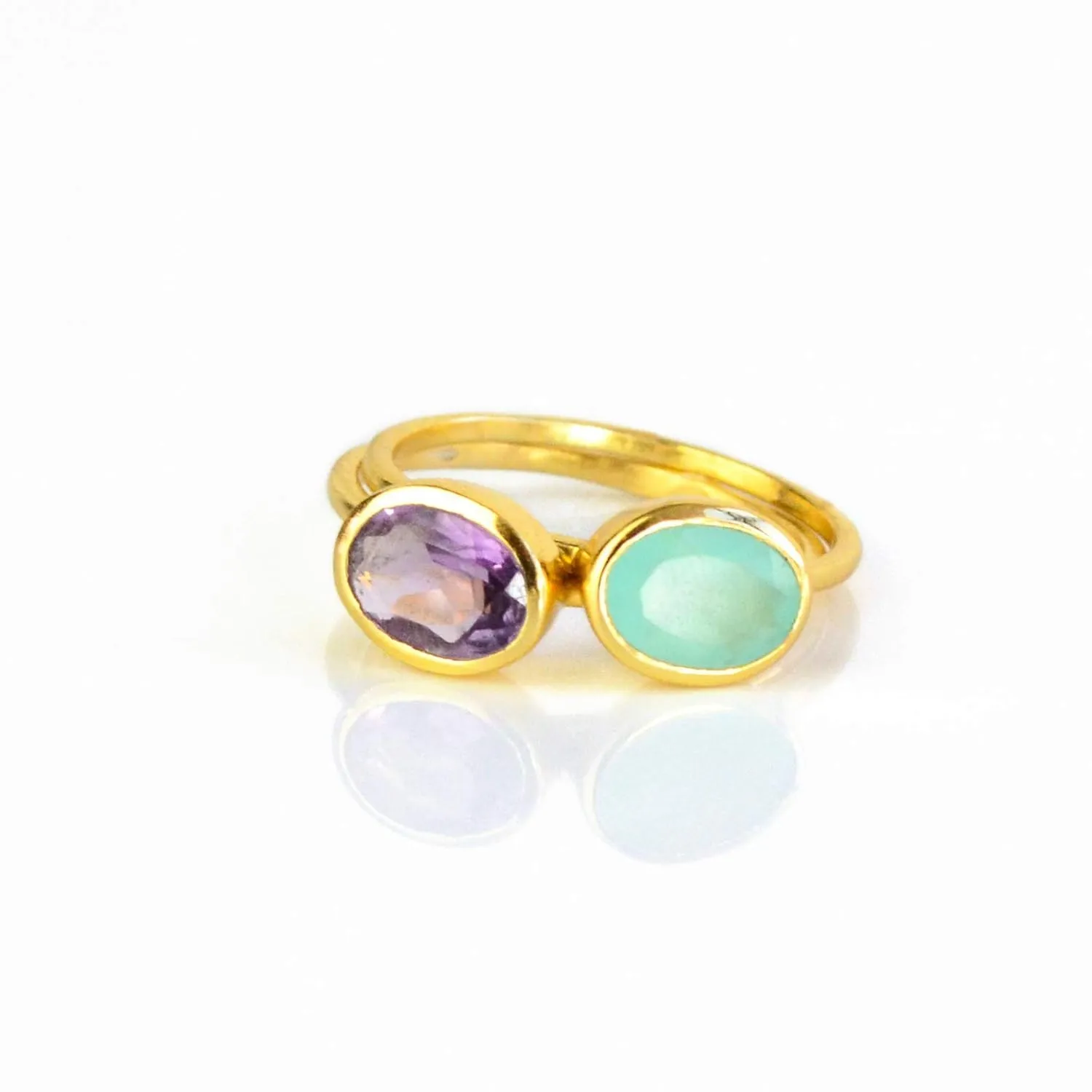 Tiny Oval Gemstone Stacking Ring, Minimalist Thin Ring Band, Mother's Birthstone Stacking Ring Set, Mom's Dainty Oval Rings, Stackable Birthstone Ring in Sterling Silver or Vermeil Gold (Clear Quartz)