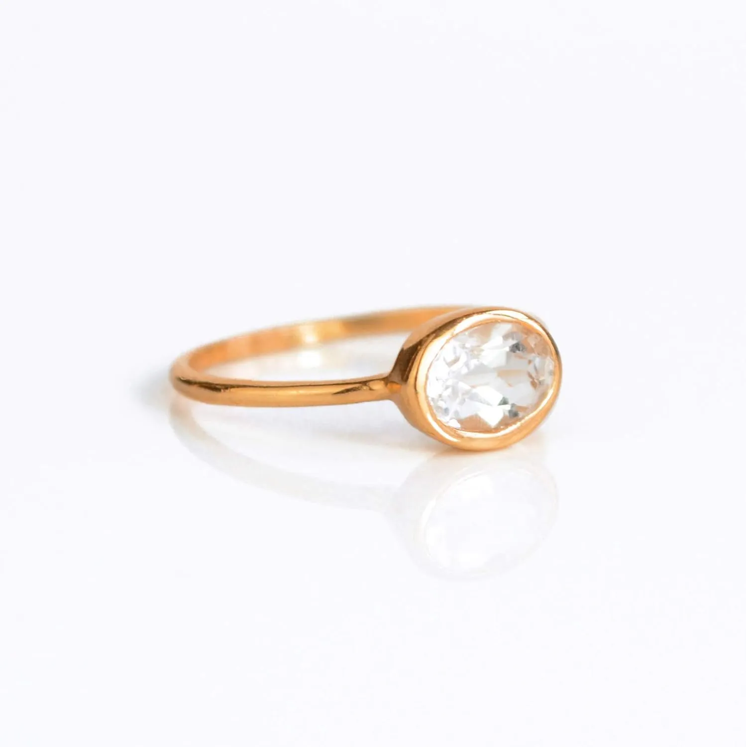 Tiny Oval Gemstone Stacking Ring, Minimalist Thin Ring Band, Mother's Birthstone Stacking Ring Set, Mom's Dainty Oval Rings, Stackable Birthstone Ring in Sterling Silver or Vermeil Gold (Clear Quartz)