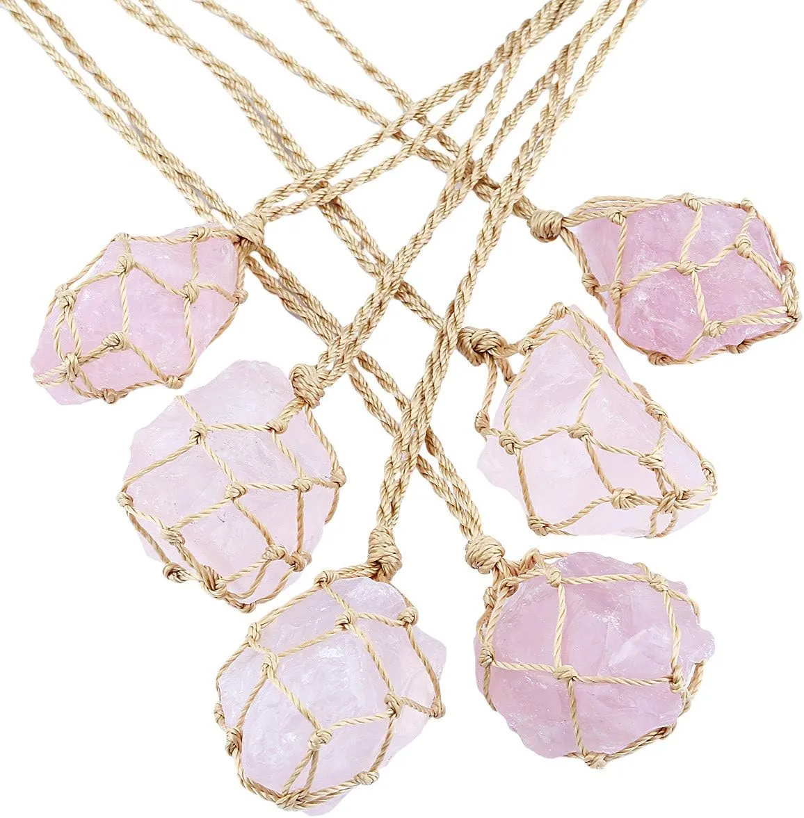 TUMBEELLUWA Natural Gemstone Necklace Braided Irregular Raw Stone Healing Crystal Rough Pendant for Women