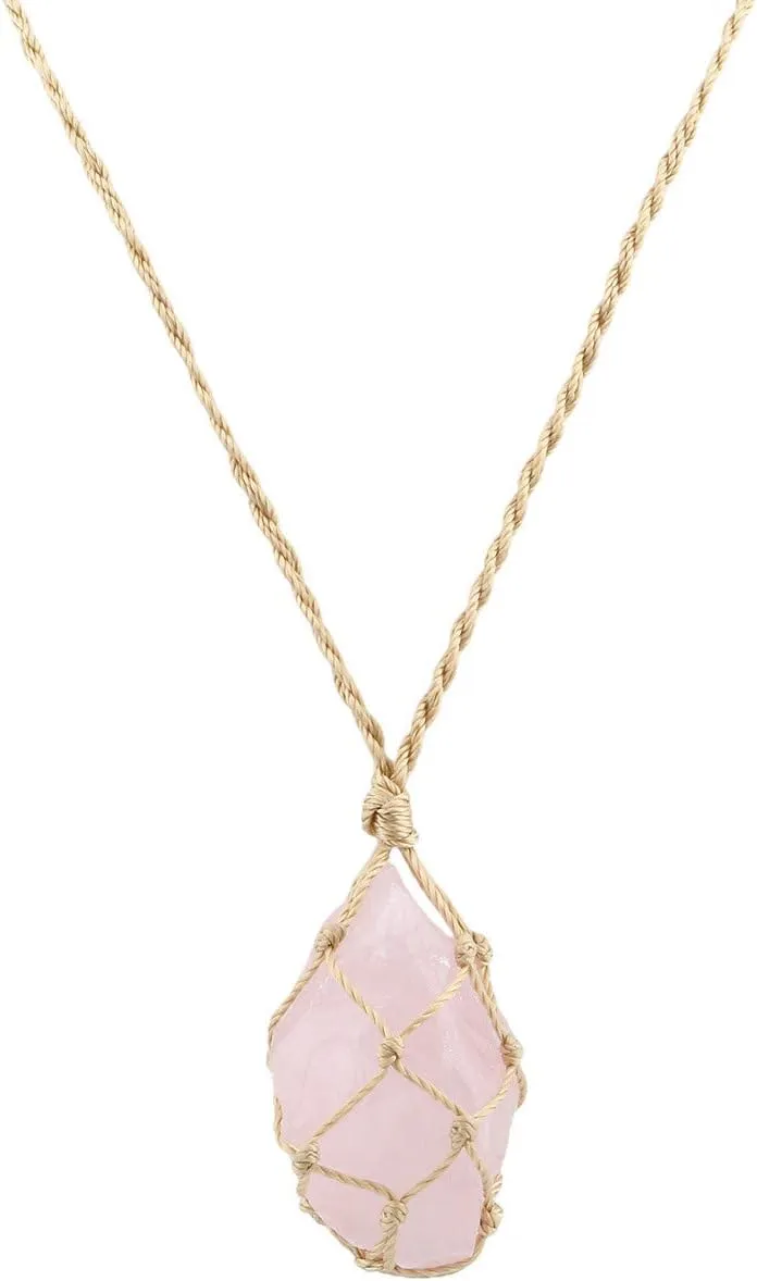 TUMBEELLUWA Natural Gemstone Necklace Braided Irregular Raw Stone Healing Crystal Rough Pendant for Women