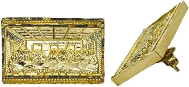Unisex Rough Textured Cookie Nugget Stud Earing In Gold Plated (Last Supper 13mm)