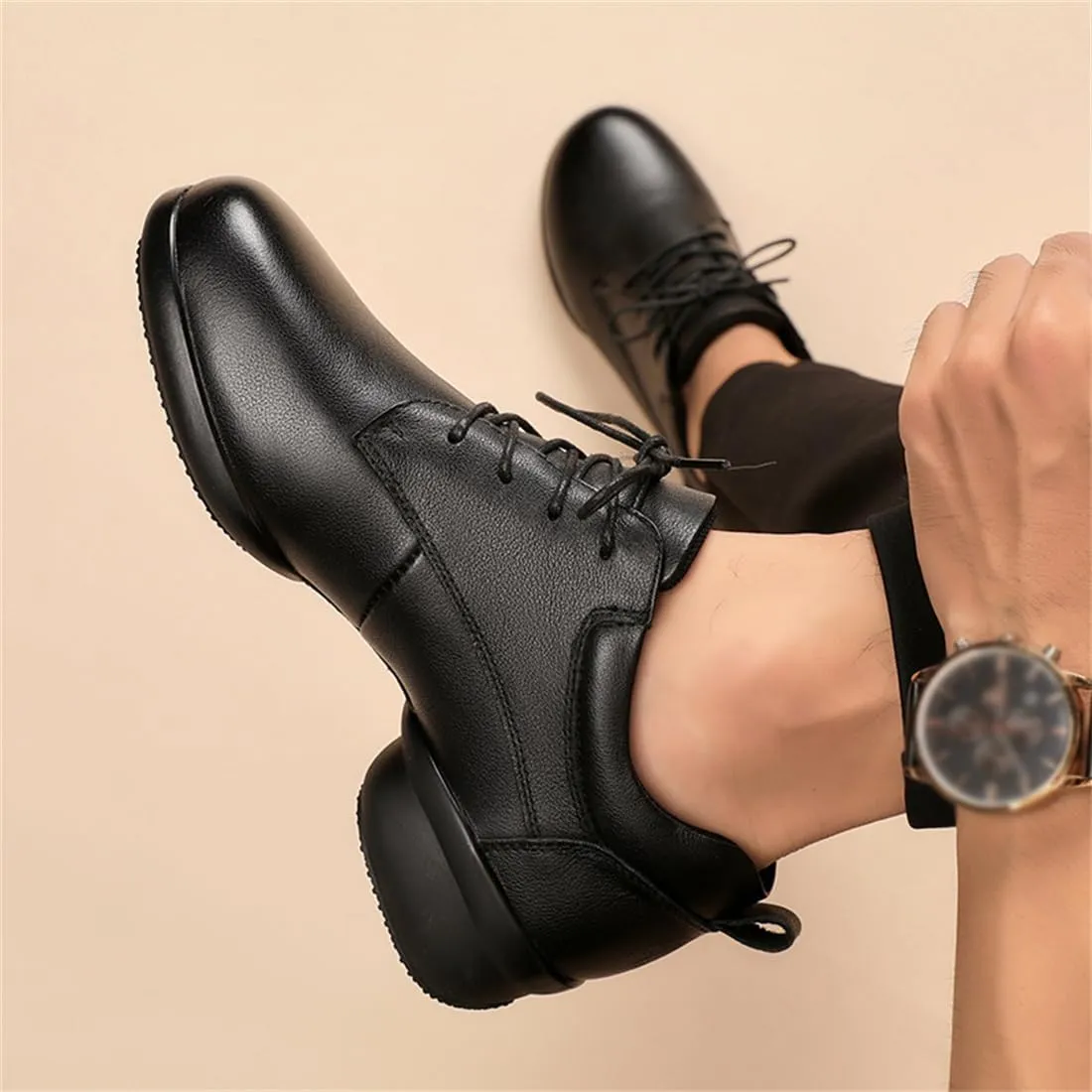 VEACAM Men's Dance Shoes, Leather Ballroom Tango Salsa Shoe Breathable Lace-Up Latin Dancing Walking Party Shoes for Men