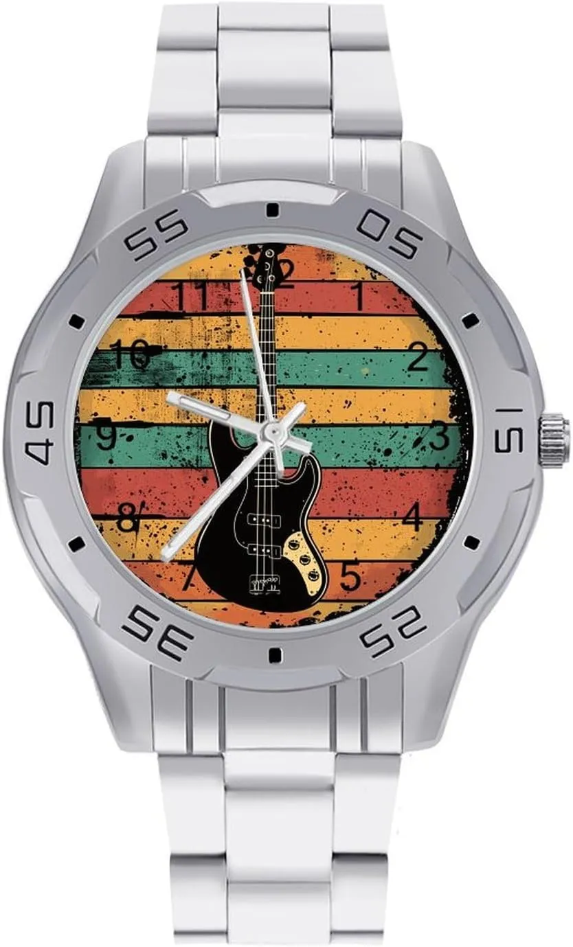 Vintage Bass Guitar Men's Business Watch Fashion Stainless Steel Wristwatches Custom Easy Read Watches for Women
