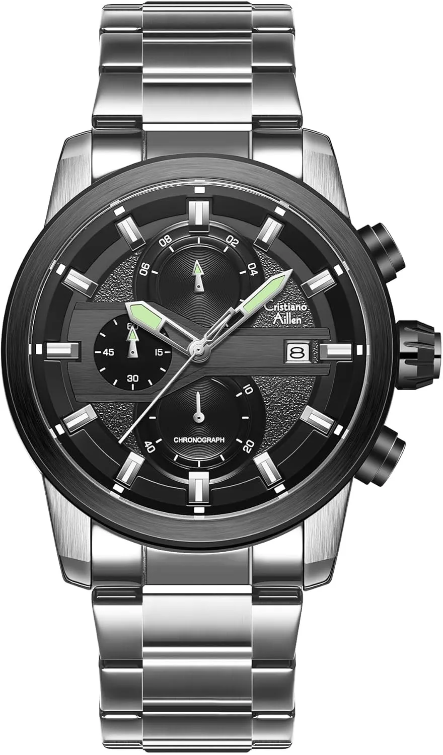Watches for Men Analog Quartz Chronograph Stainless Steel Waterproof with Luminous, Date, Fashion Casual Sport Business Work Dress Mens Wrist Watch Luxury Gift (Black Silver)