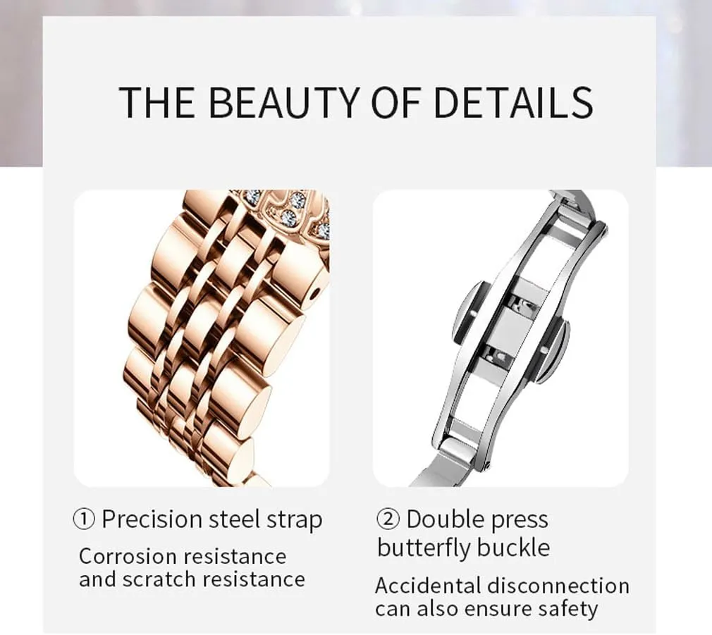 Watches for Women Rose Gold Stainless Ladies Female Fashion Luxury Diamond Dress Business Waterproof Quartz Girls Wife Gifts Crystal Blue Wrist Watch