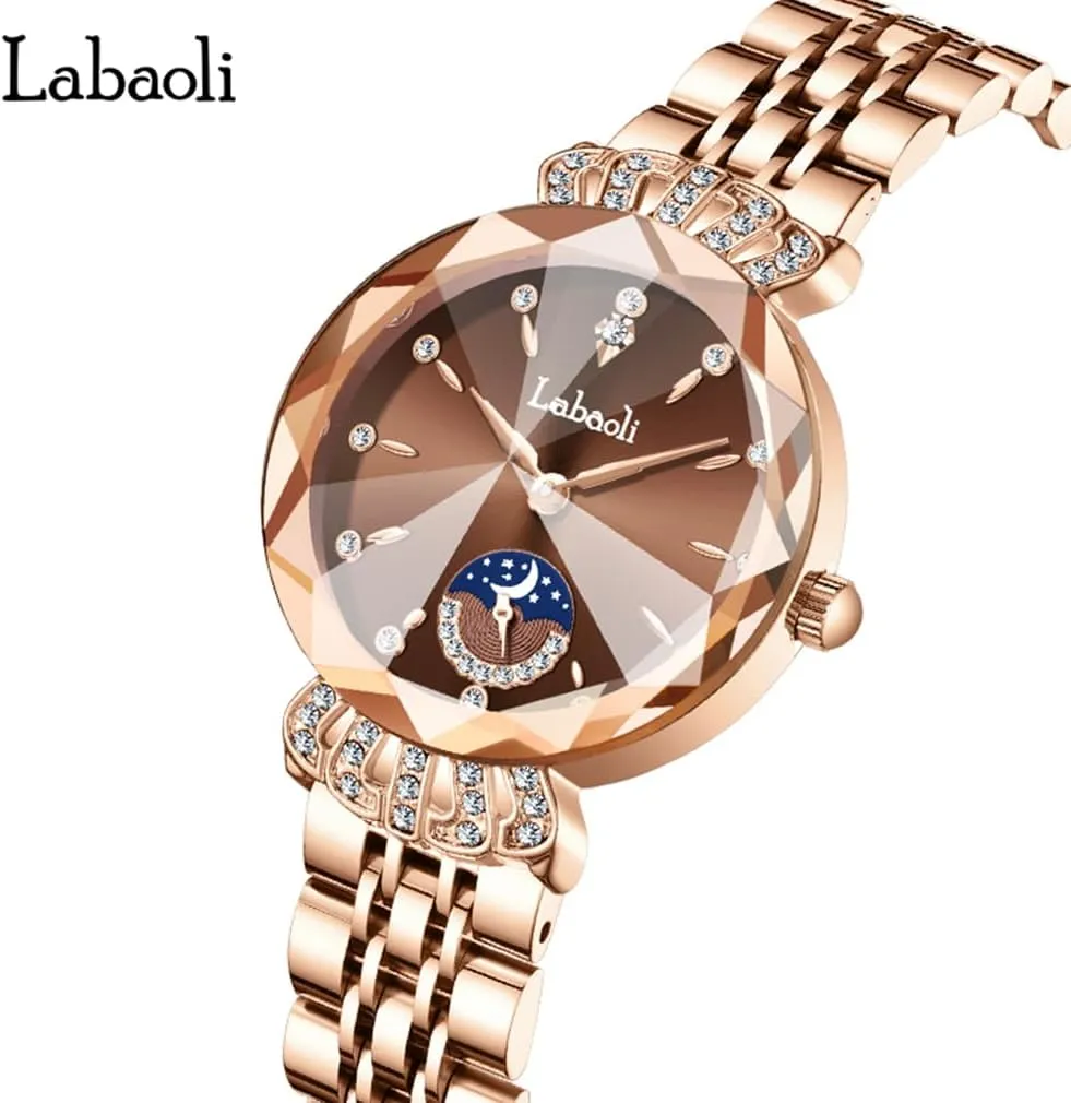 Watches for Women Rose Gold Stainless Ladies Female Fashion Luxury Diamond Dress Business Waterproof Quartz Girls Wife Gifts Crystal Blue Wrist Watch