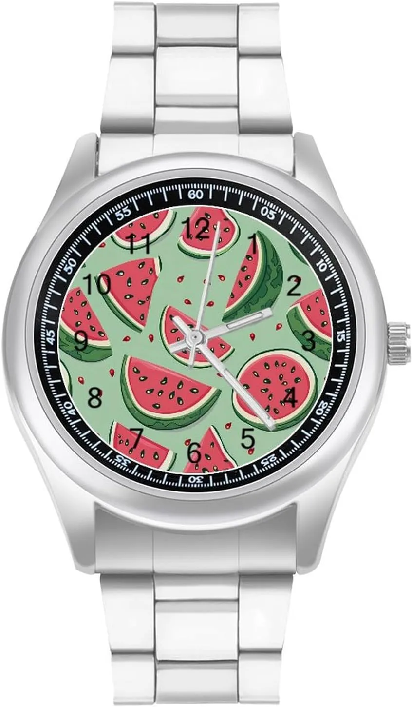 Watermelon Watches Stainless Steel Band Wristwatch Business Dress Watch for Work Home