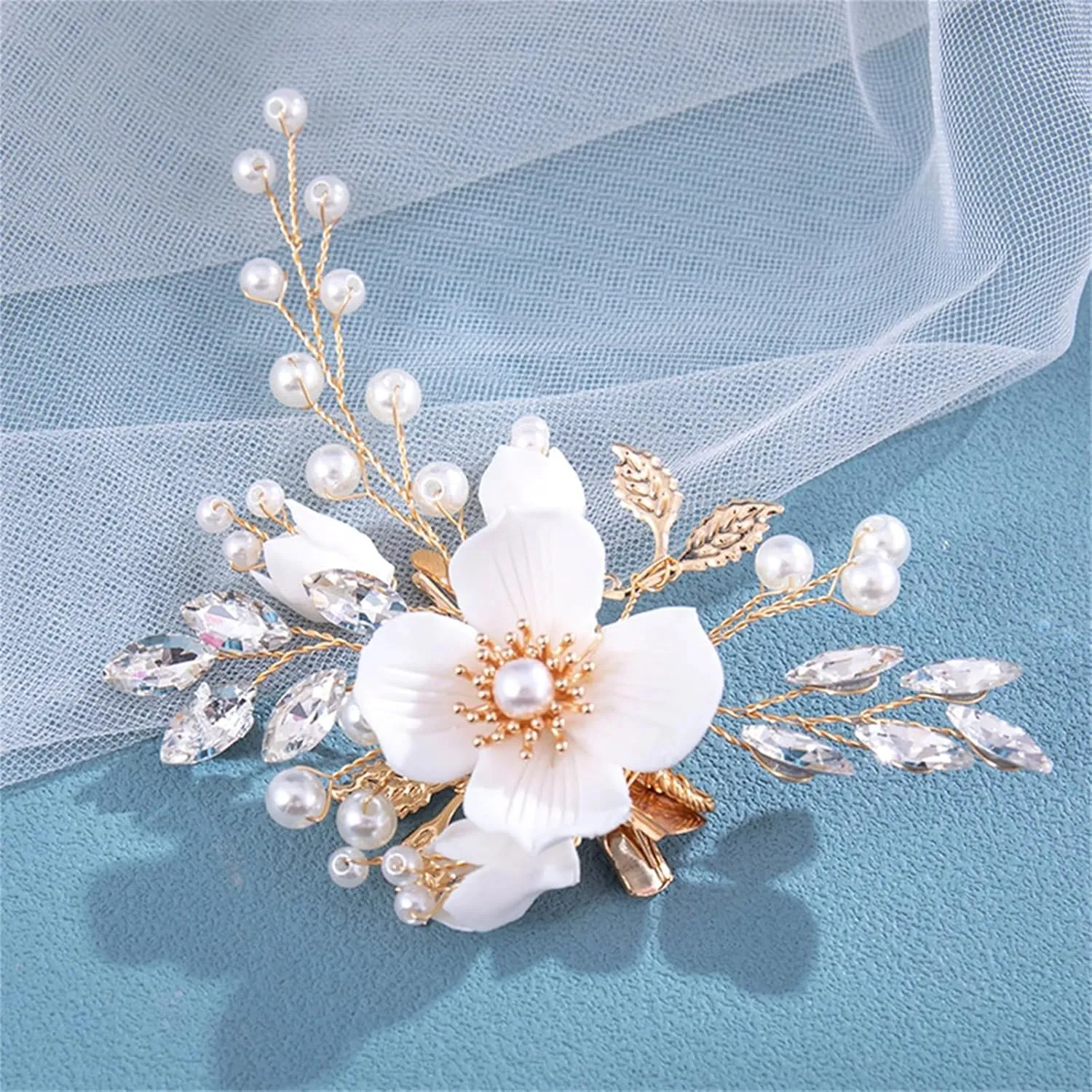 Wedding Hair Clips Bride Hair For Women Pearl Flower Hairpins Rhinestone Girls Party Hairbands Tiaras Hair