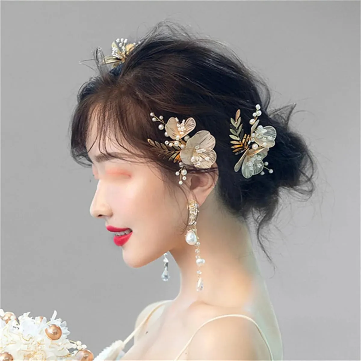 Wedding Hair Clips Bride Hair For Women Pearl Flower Hairpins Rhinestone Girls Party Hairbands Tiaras Hair