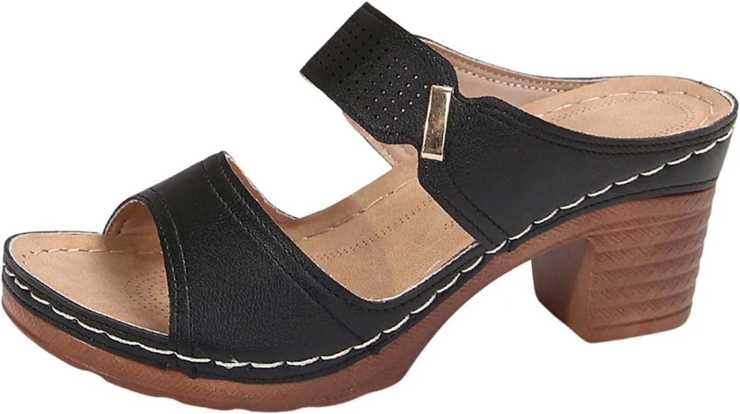 Wedge Sandals for Women Open Toe Low Block Chunky Heeled Sandal Casual Summer Fashion Wedding Party Mules Comfortable Slip On Shoes