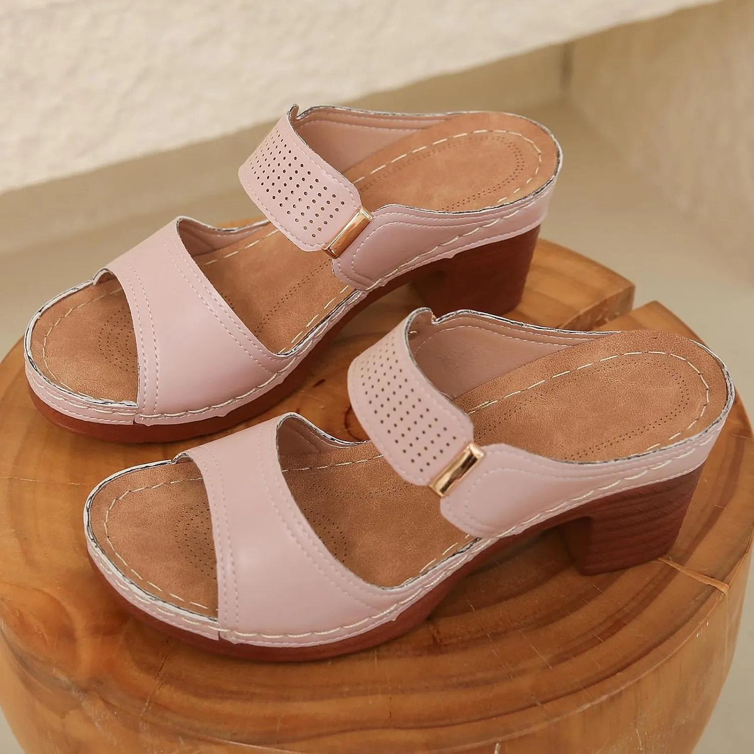 Wedge Sandals for Women Open Toe Low Block Chunky Heeled Sandal Casual Summer Fashion Wedding Party Mules Comfortable Slip On Shoes