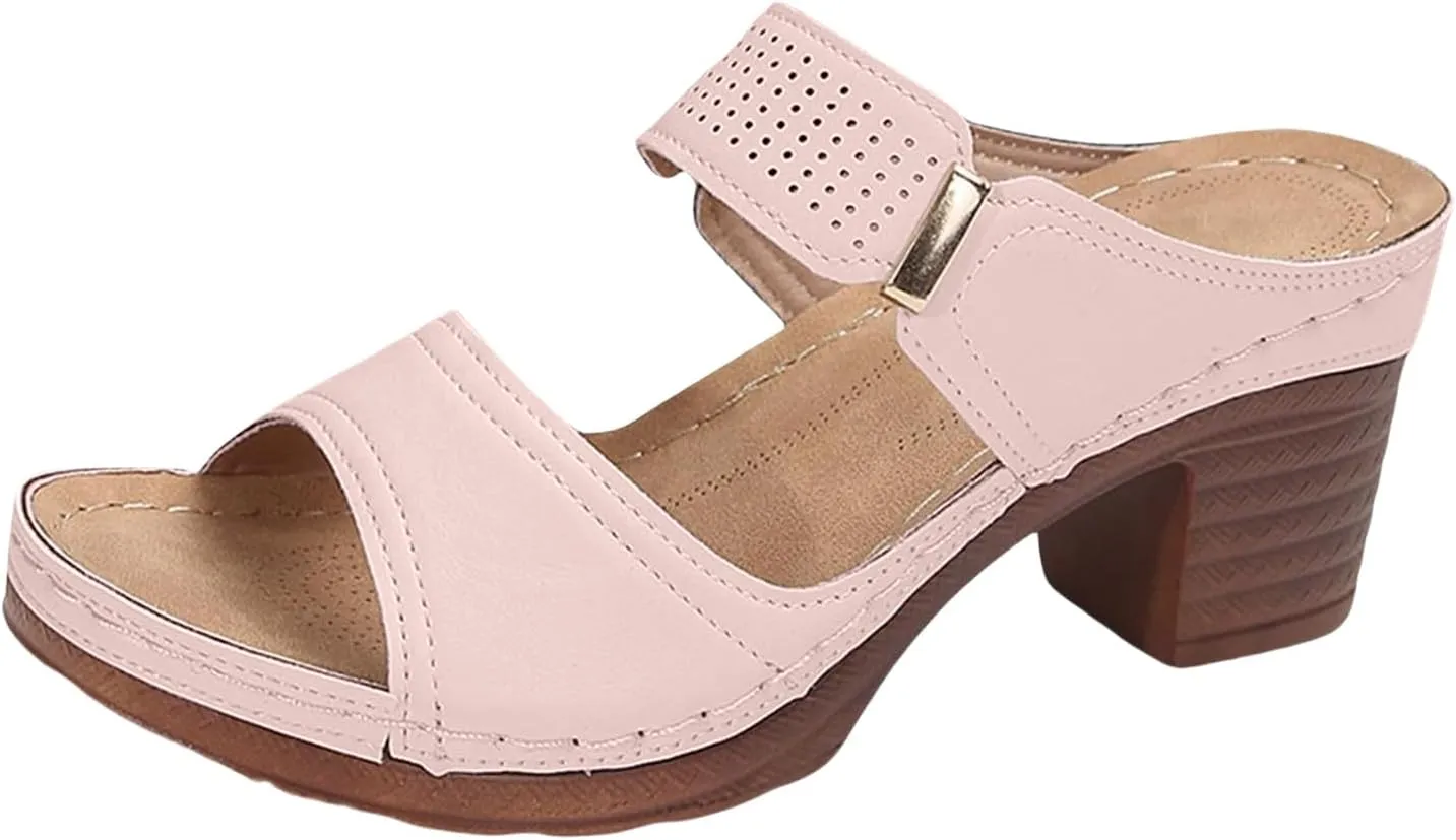 Wedge Sandals for Women Open Toe Low Block Chunky Heeled Sandal Casual Summer Fashion Wedding Party Mules Comfortable Slip On Shoes