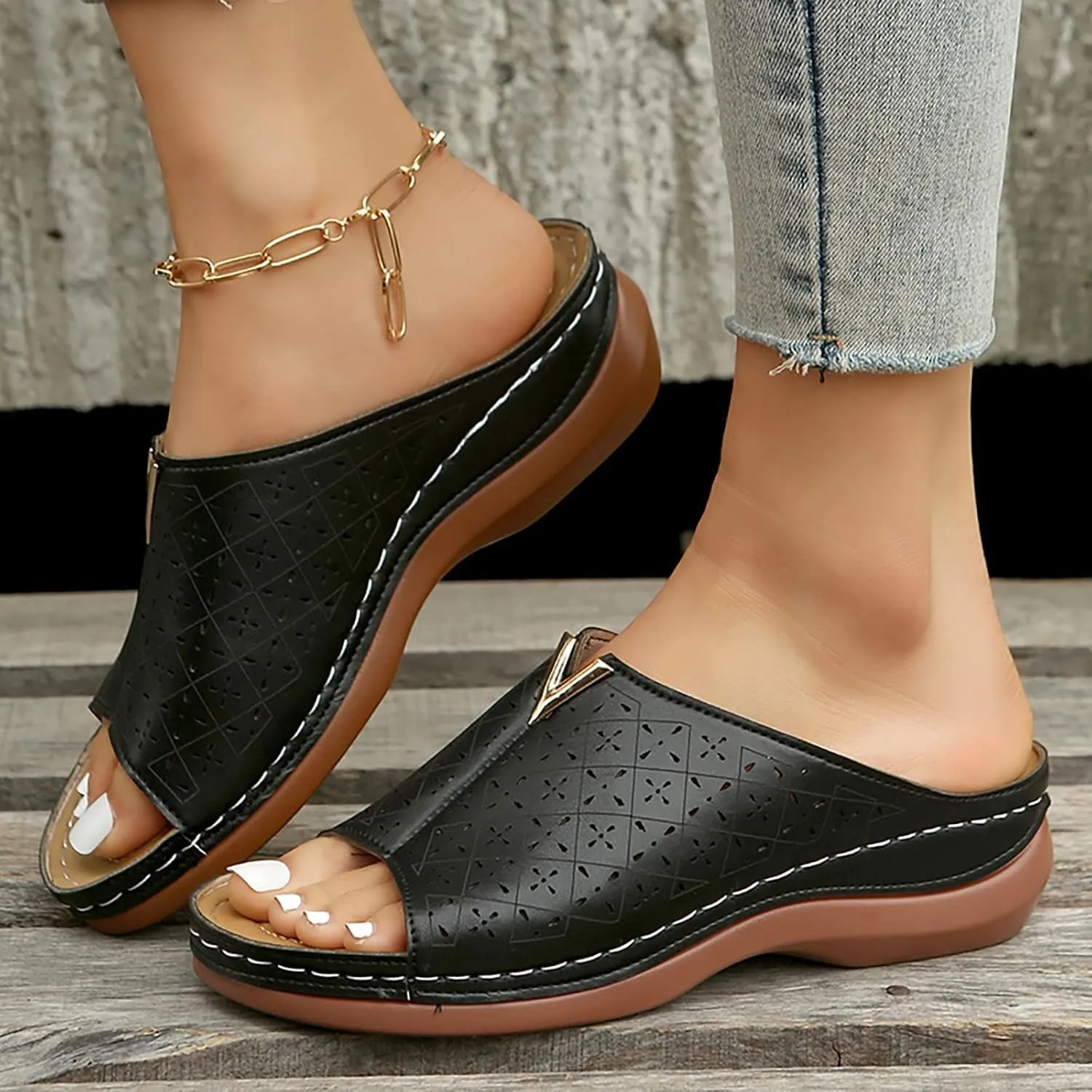Wedge Sandals for Women White Mules Slip on Sandals Arch Support Slippers Comfortable Walking Summer Shoes2