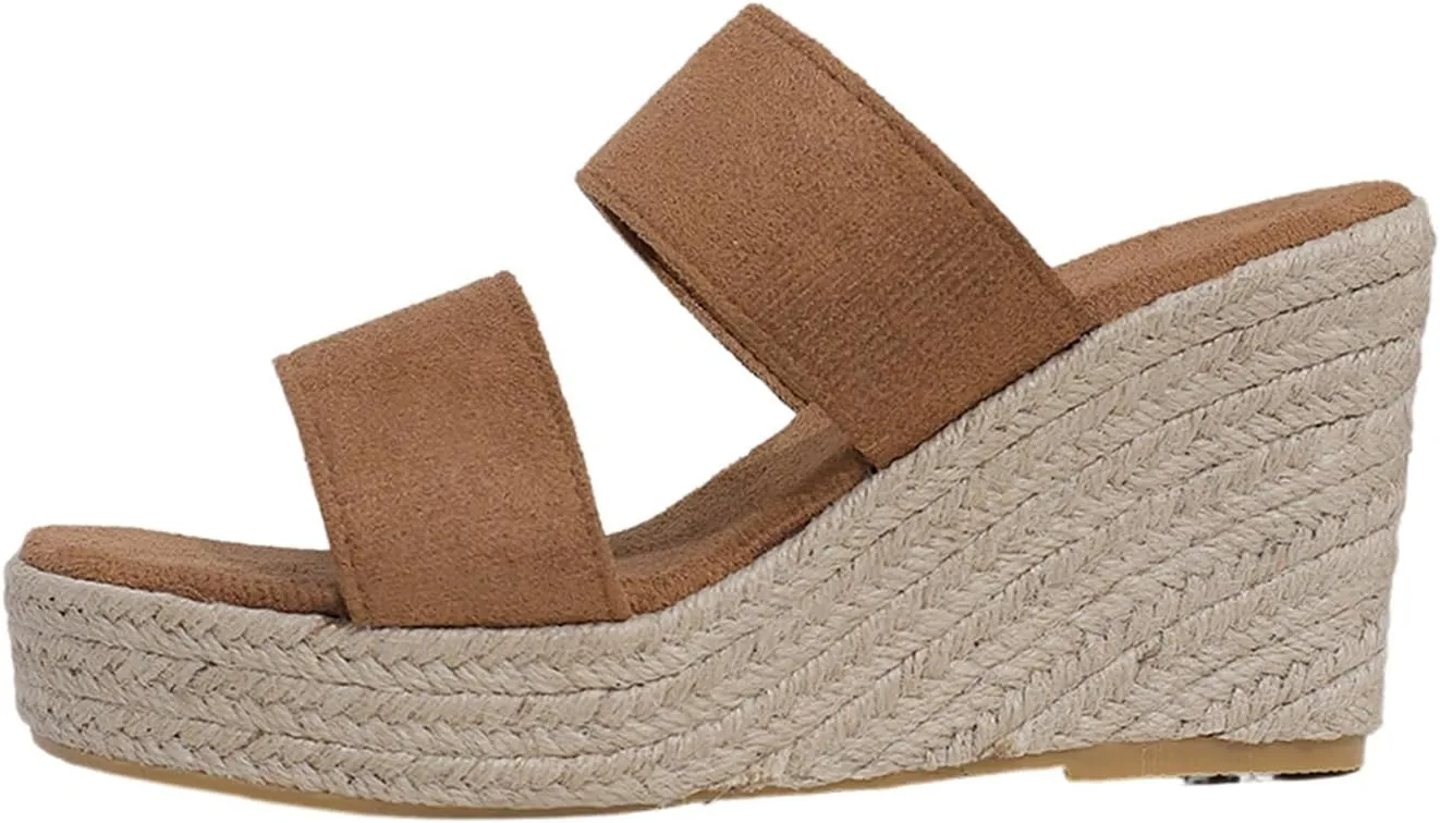 Wedge Sandals Wide Width Platform Espadrille Heels Open Toe Strappy Slip On Casual Summer Slide Shoes Outdoor Beach Espadrilles Slides Dressy High Heel Sandal Comfortable Wedges Shoe Mules