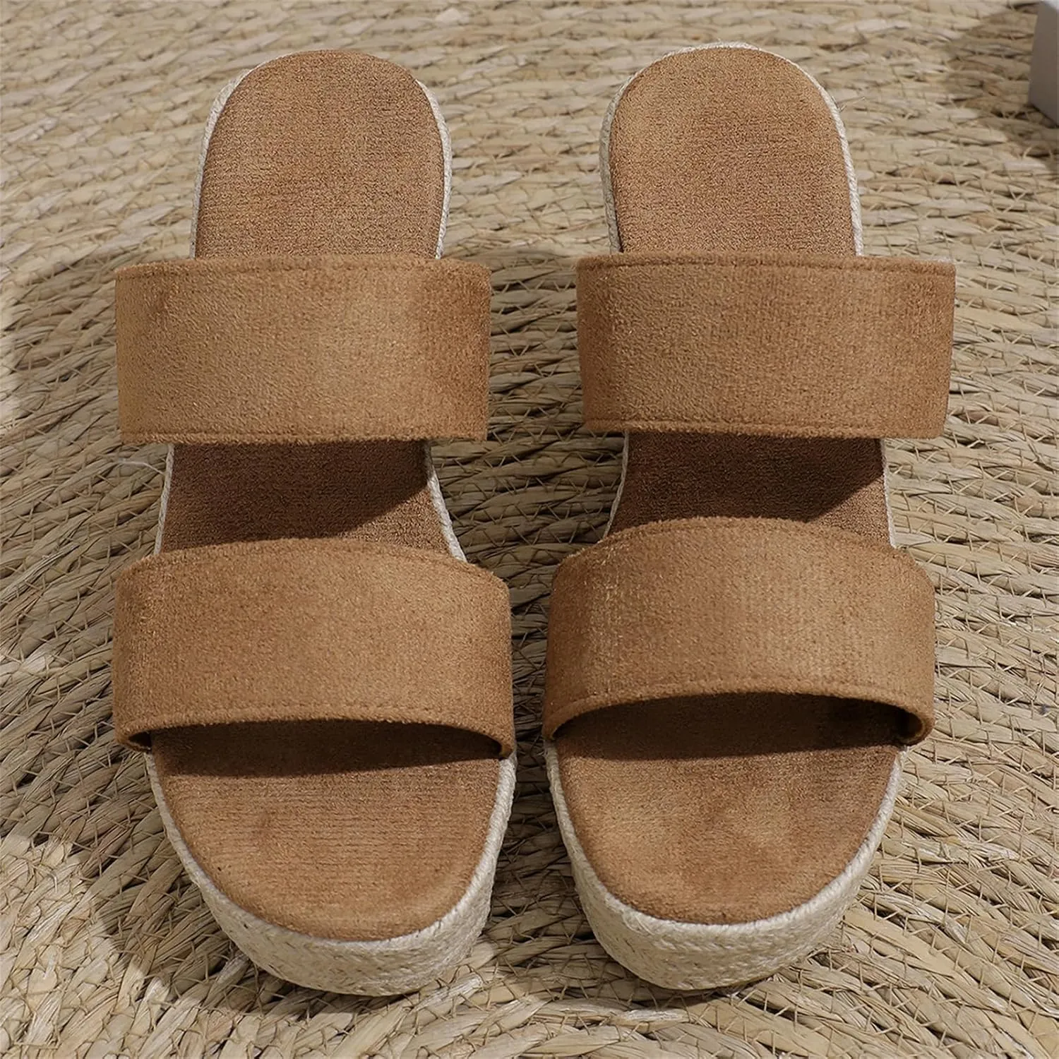 Wedge Sandals Wide Width Platform Espadrille Heels Open Toe Strappy Slip On Casual Summer Slide Shoes Outdoor Beach Espadrilles Slides Dressy High Heel Sandal Comfortable Wedges Shoe Mules