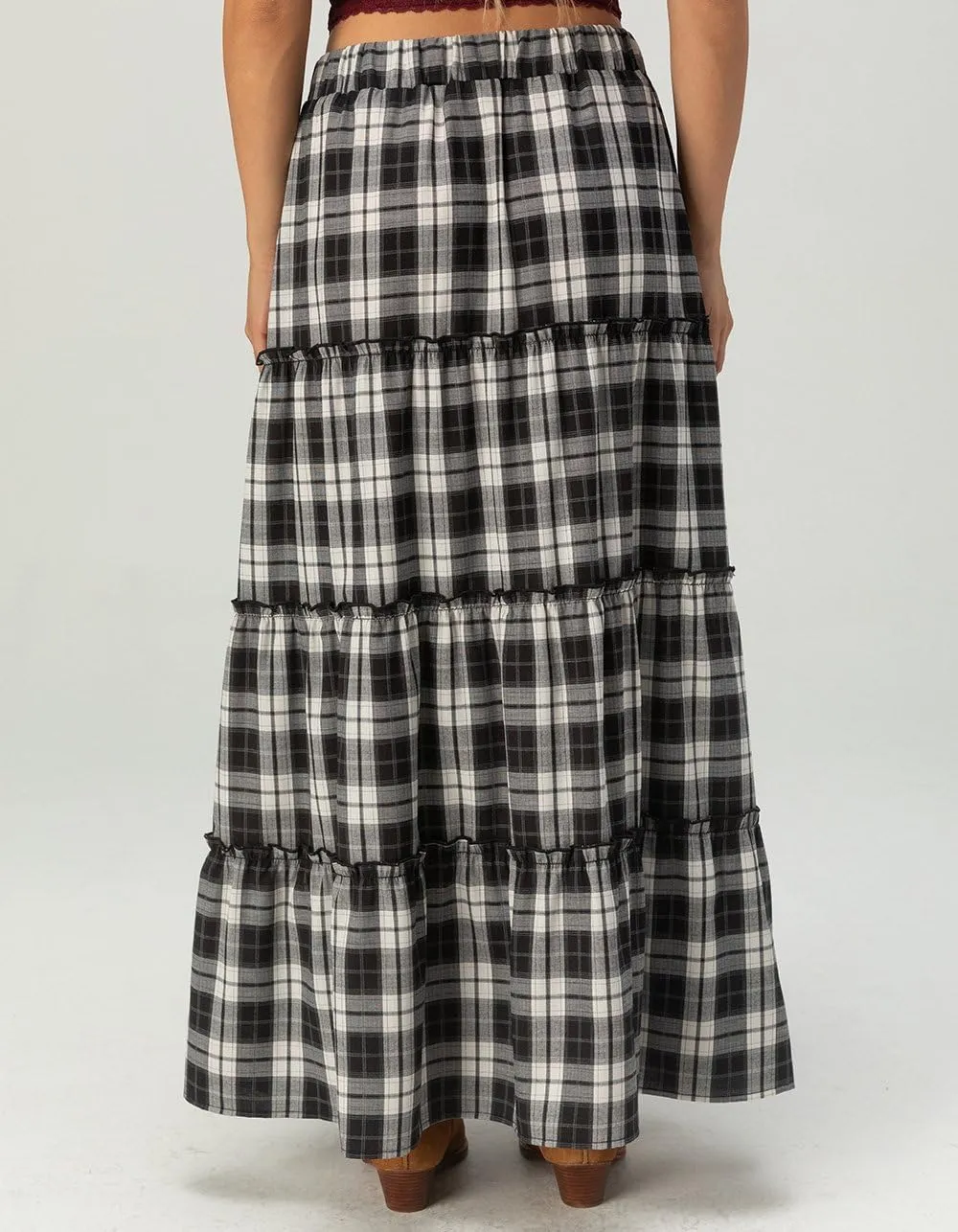 WEST OF MELROSE Plaid Womens Tiered Maxi Skirt