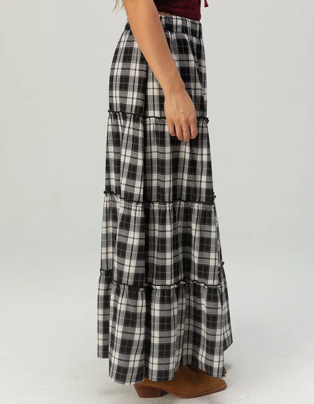 WEST OF MELROSE Plaid Womens Tiered Maxi Skirt