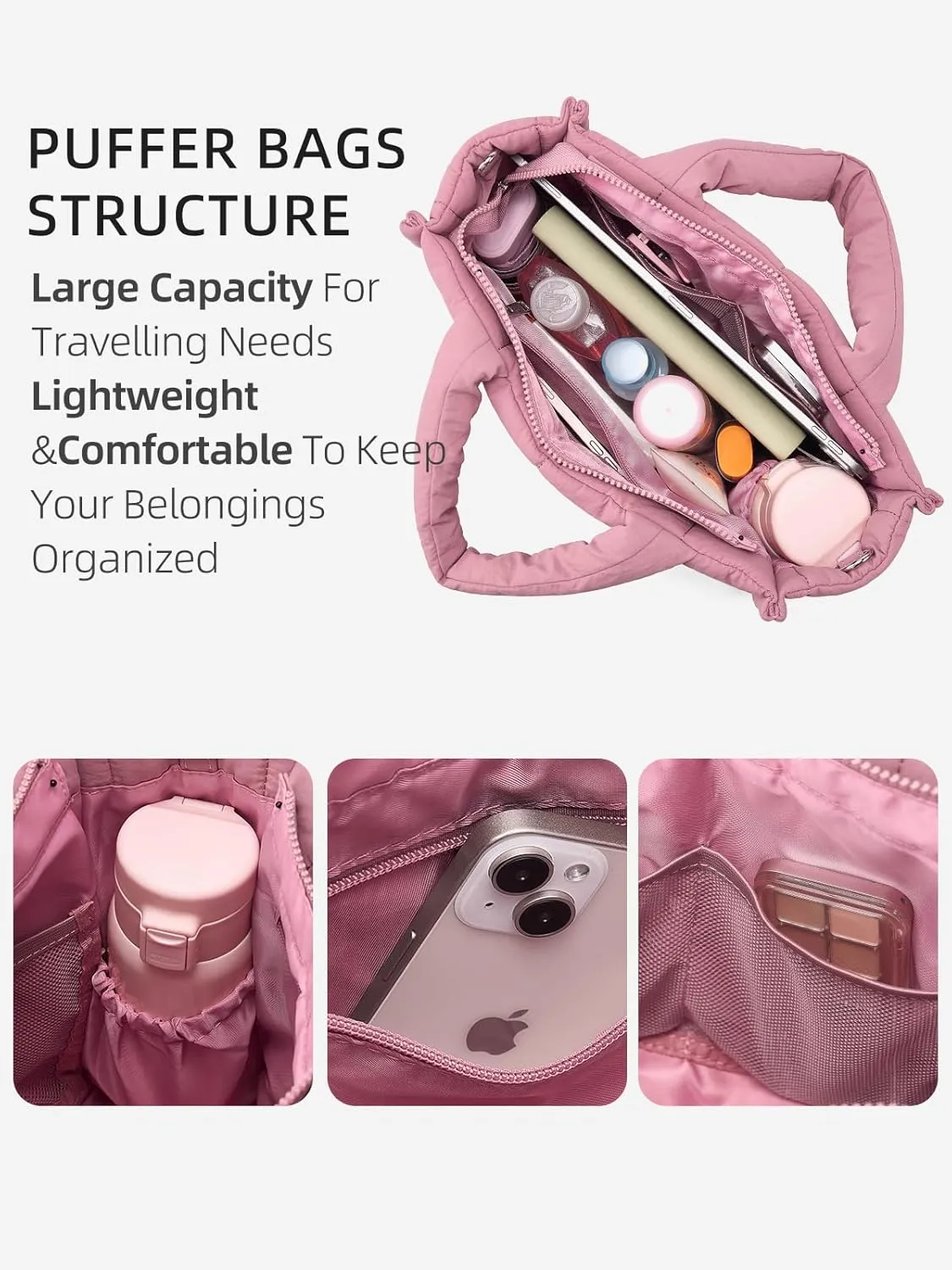 WESTBRONCO Puffer Crossbody Bags for Women Quilted Tote Bag Puffy Weekender Overnight Bag Nylon Shoulder Handbag