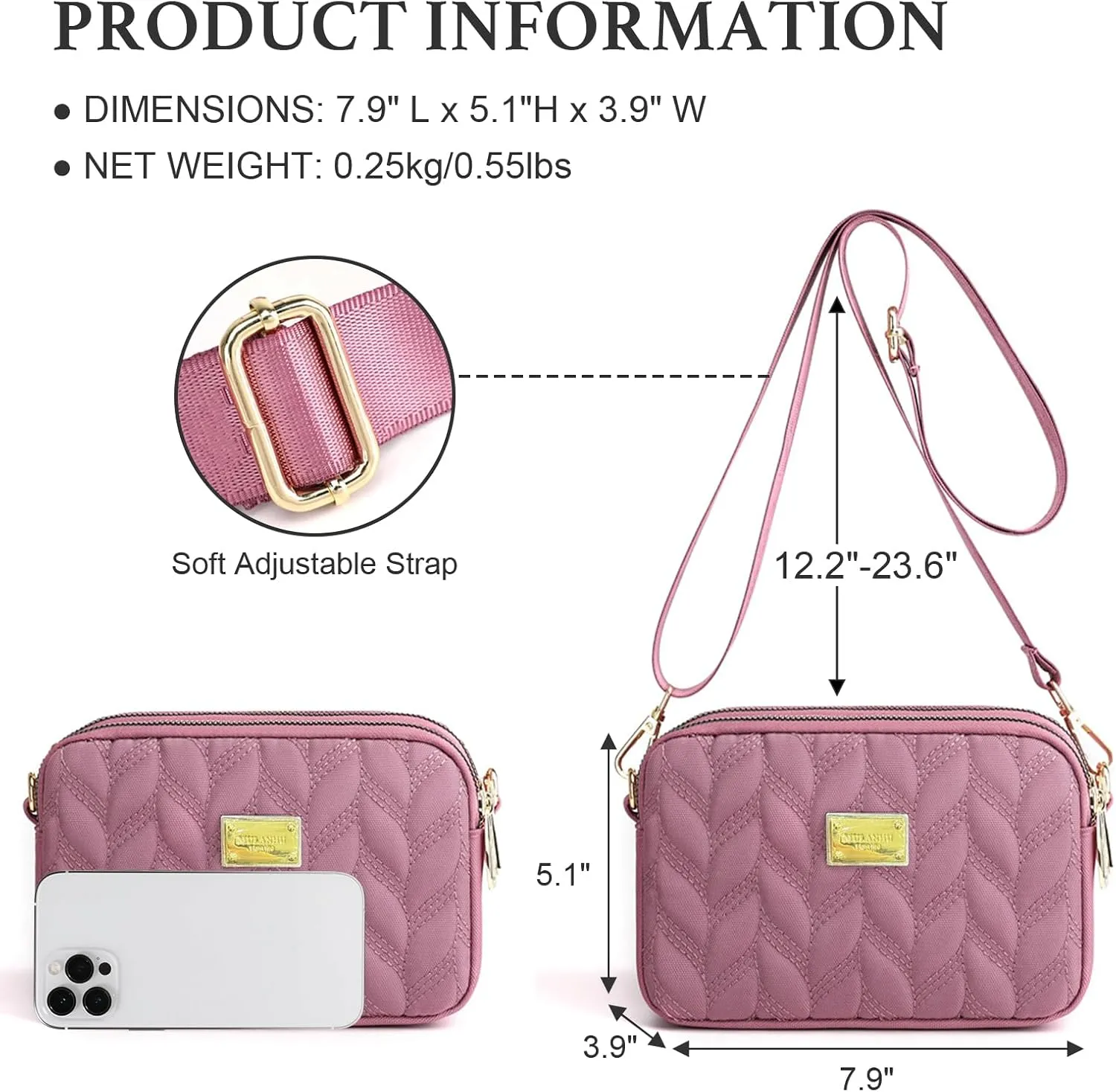 WITERY Small Crossboby Purse for Women - Waterproof Nylon Crossbody Phone Purse Shoulder Bag with Adjustable Strap