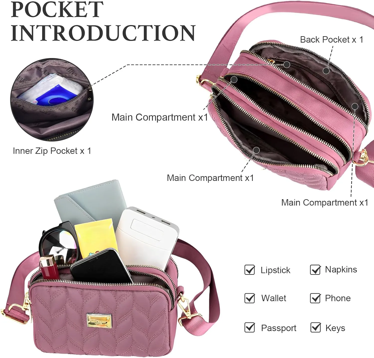 WITERY Small Crossboby Purse for Women - Waterproof Nylon Crossbody Phone Purse Shoulder Bag with Adjustable Strap