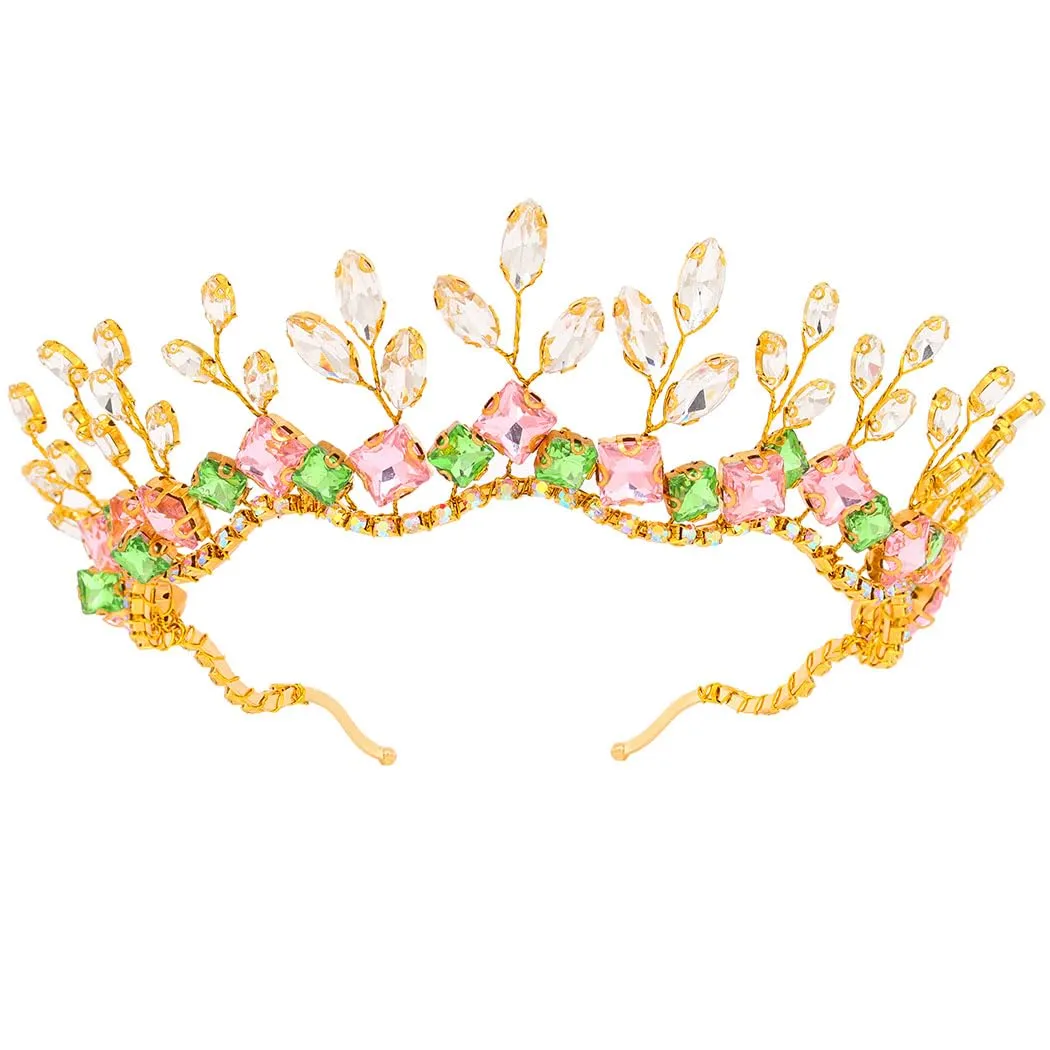 Woeoe Gold Crystal Crown and Tiara For Women Beads Headband Princess Hair Accessories Festival Prom