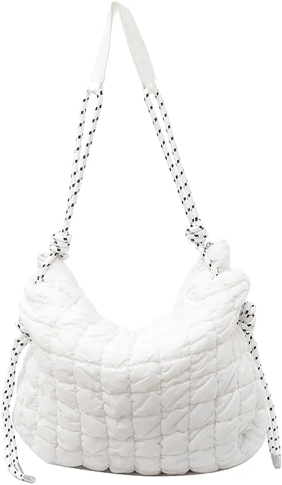 Women Dumpling Crossbody Bag Large Capacity Padding Tote Handbag Solid Color Plaid Quilted Handbag Female Shopping B