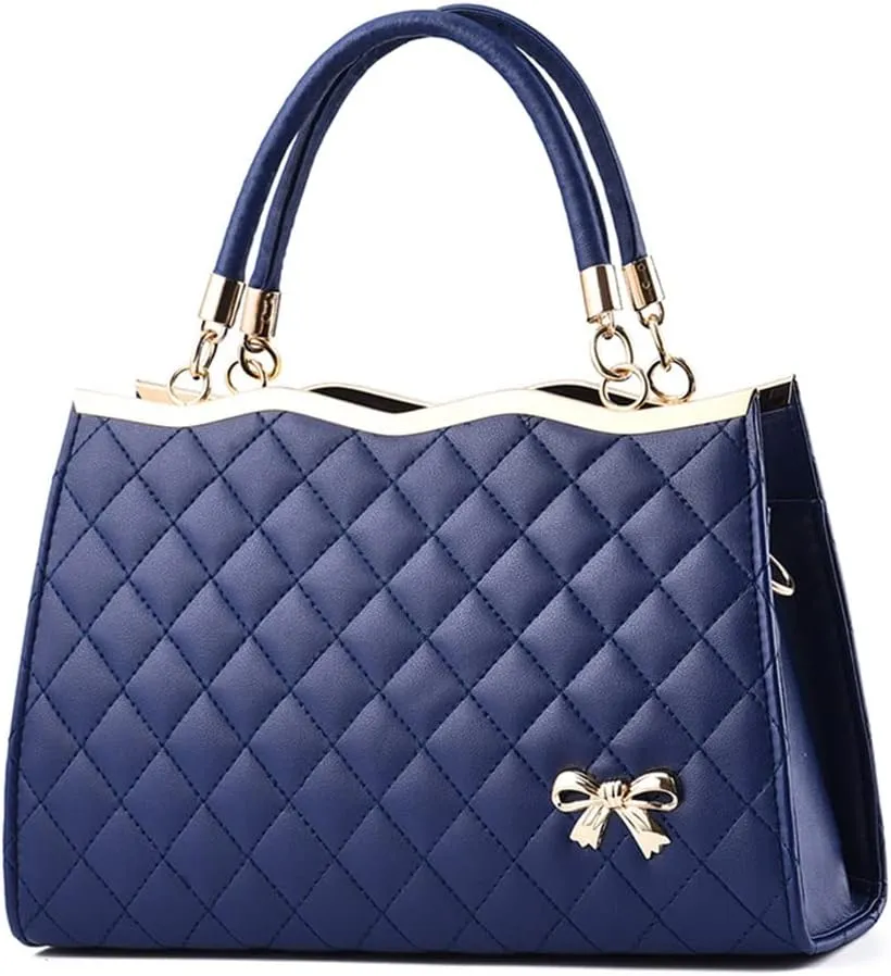 Women Fashion Top Handle Crossbody Bag Quilted Tote Purses Casual Large Satchel Handbag Ladies Shoulder Bag (Purple)