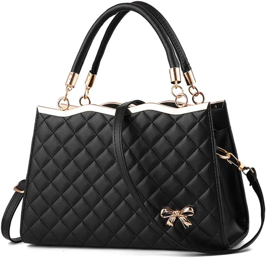 Women Fashion Top Handle Crossbody Bag Quilted Tote Purses Casual Large Satchel Handbag Ladies Shoulder Bag (Purple)