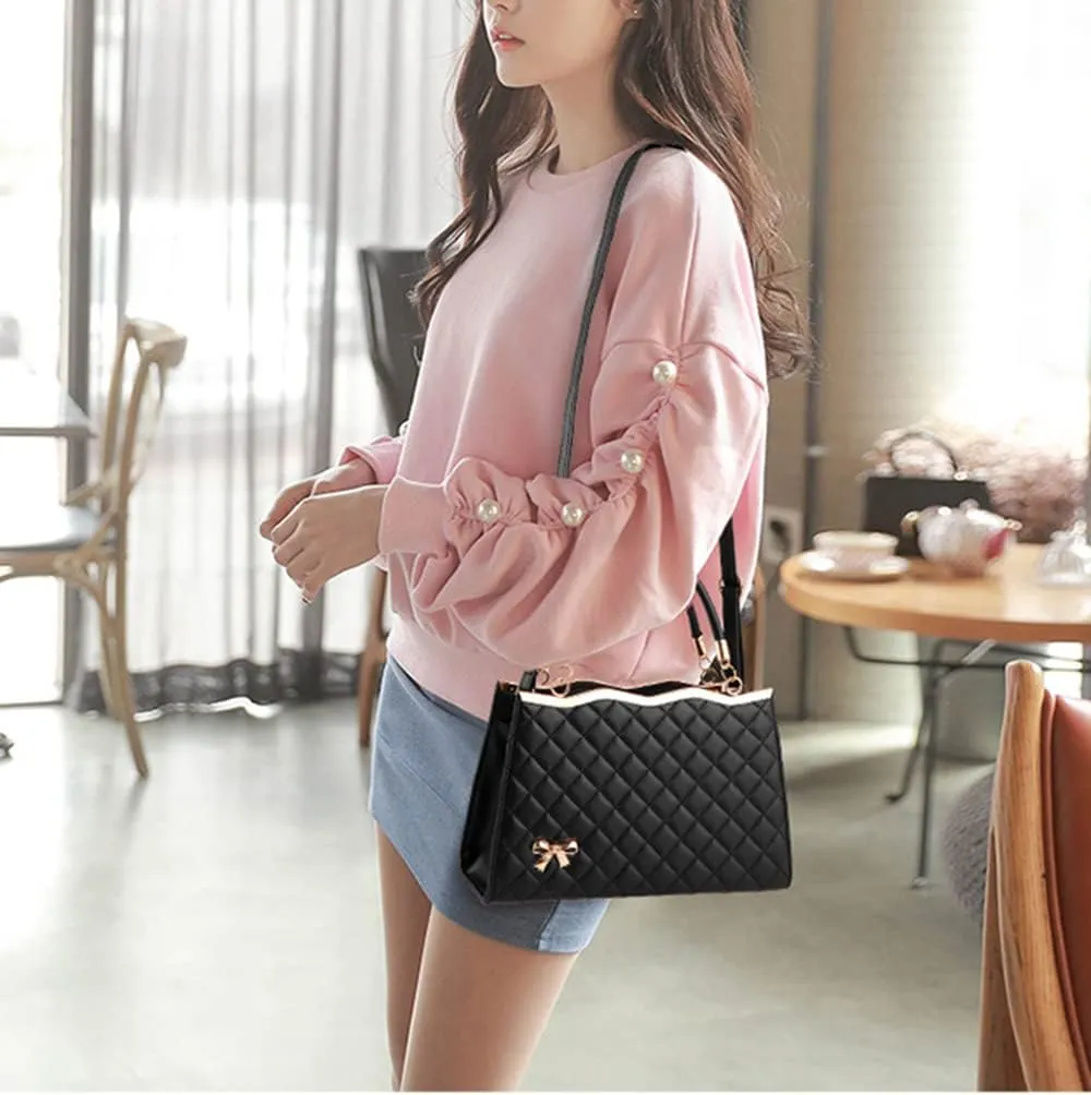 Women Fashion Top Handle Crossbody Bag Quilted Tote Purses Casual Large Satchel Handbag Ladies Shoulder Bag (Purple)