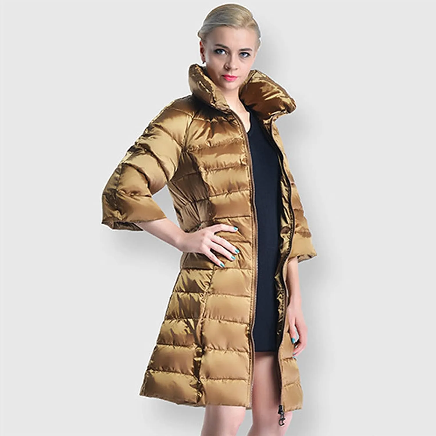 Women Long Sleeve Solid Color Lapel Long Down Cotton Jacket Winter Coat Thicken Fleece Lined Parka Warm Outerwear
