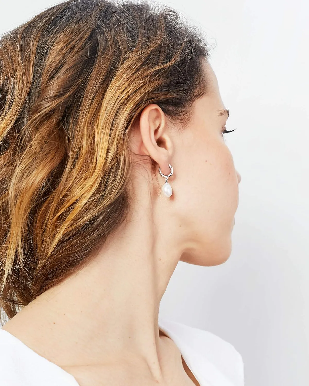 Women Pearl Earrings Freshwater Cultured Pearls Baroque Shape 12 to 13 mm with Large Zirconia Stone SECRET & YOU | Sterling Silver Earrings with Big Butterfly Backs.