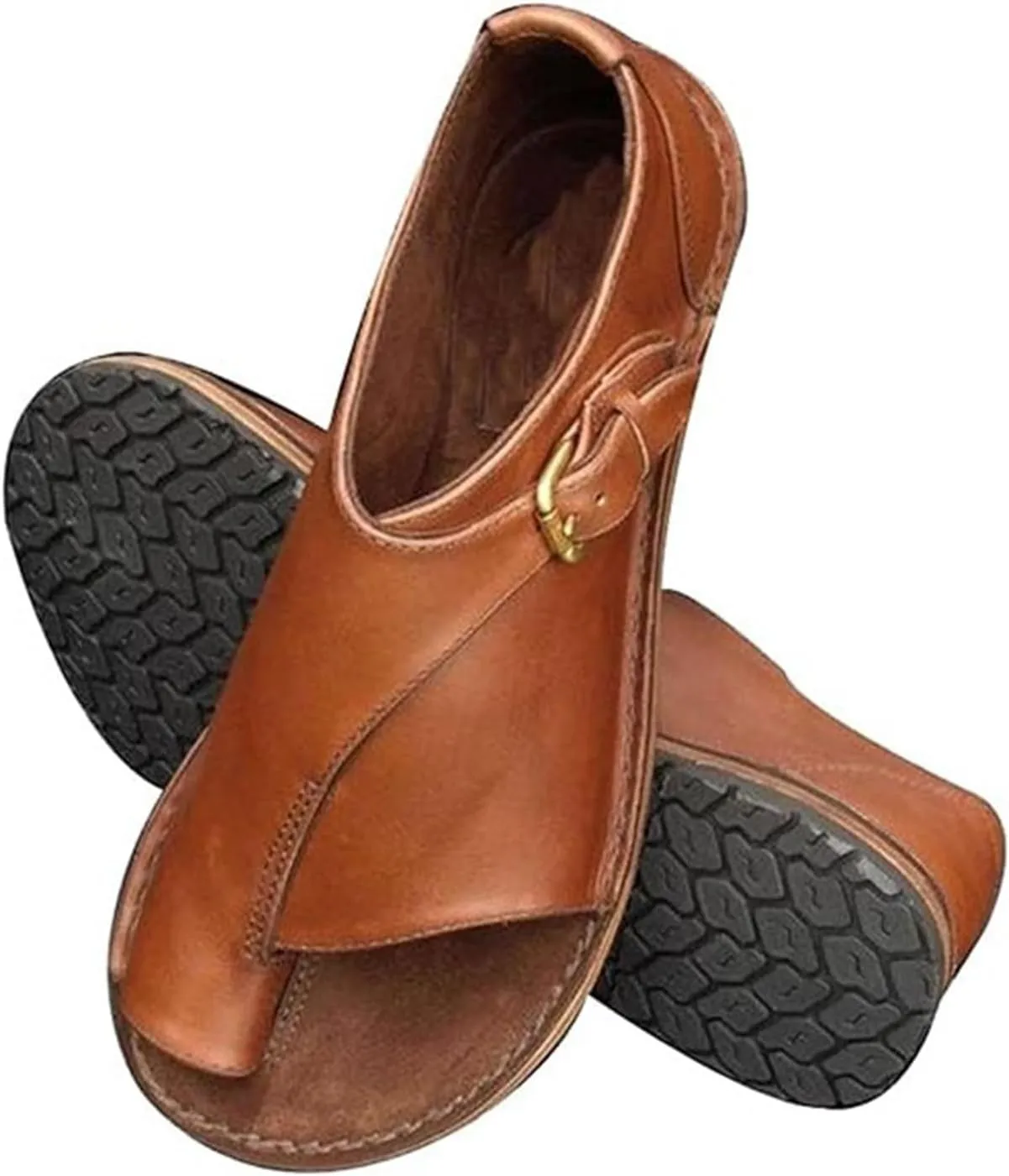 Women Sandals Flat Sole, Women's Bunion Orthopedic Sandals with Adjustable Metal Buckle Strap, Summer Casual Lightweight Beach Flip Flop, for Plantar Fasciitis, Foot Correction