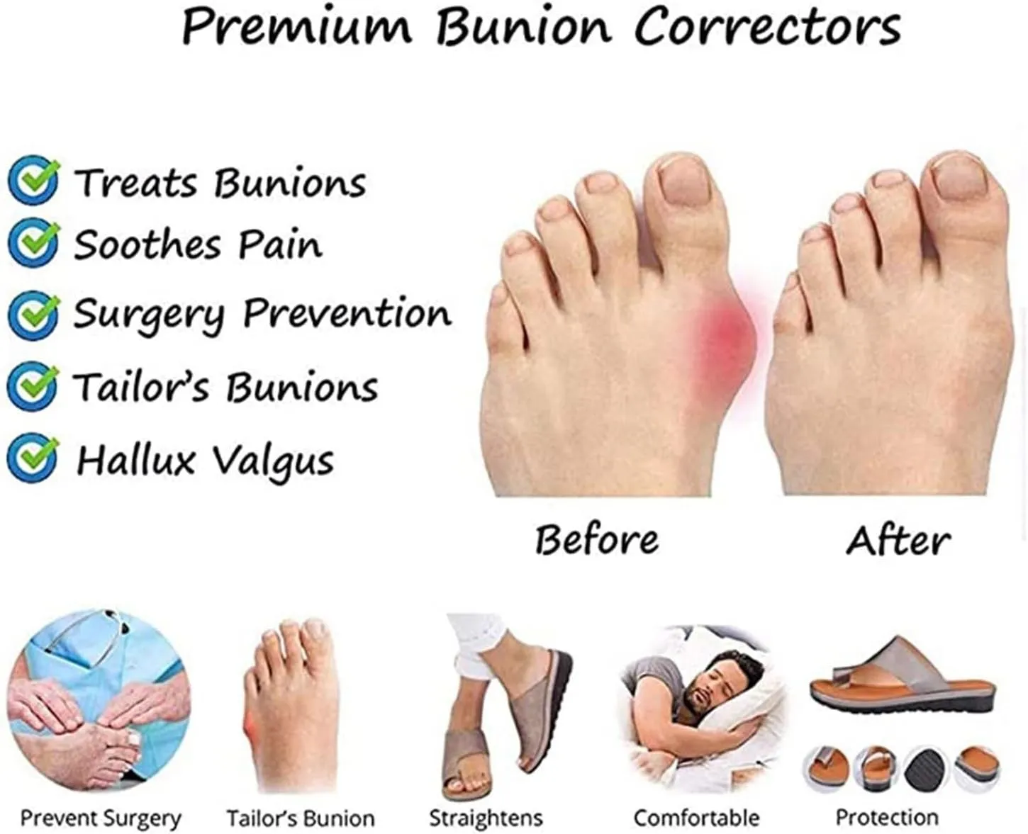 Women Sandals Flat Sole, Women's Bunion Orthopedic Sandals with Adjustable Metal Buckle Strap, Summer Casual Lightweight Beach Flip Flop, for Plantar Fasciitis, Foot Correction