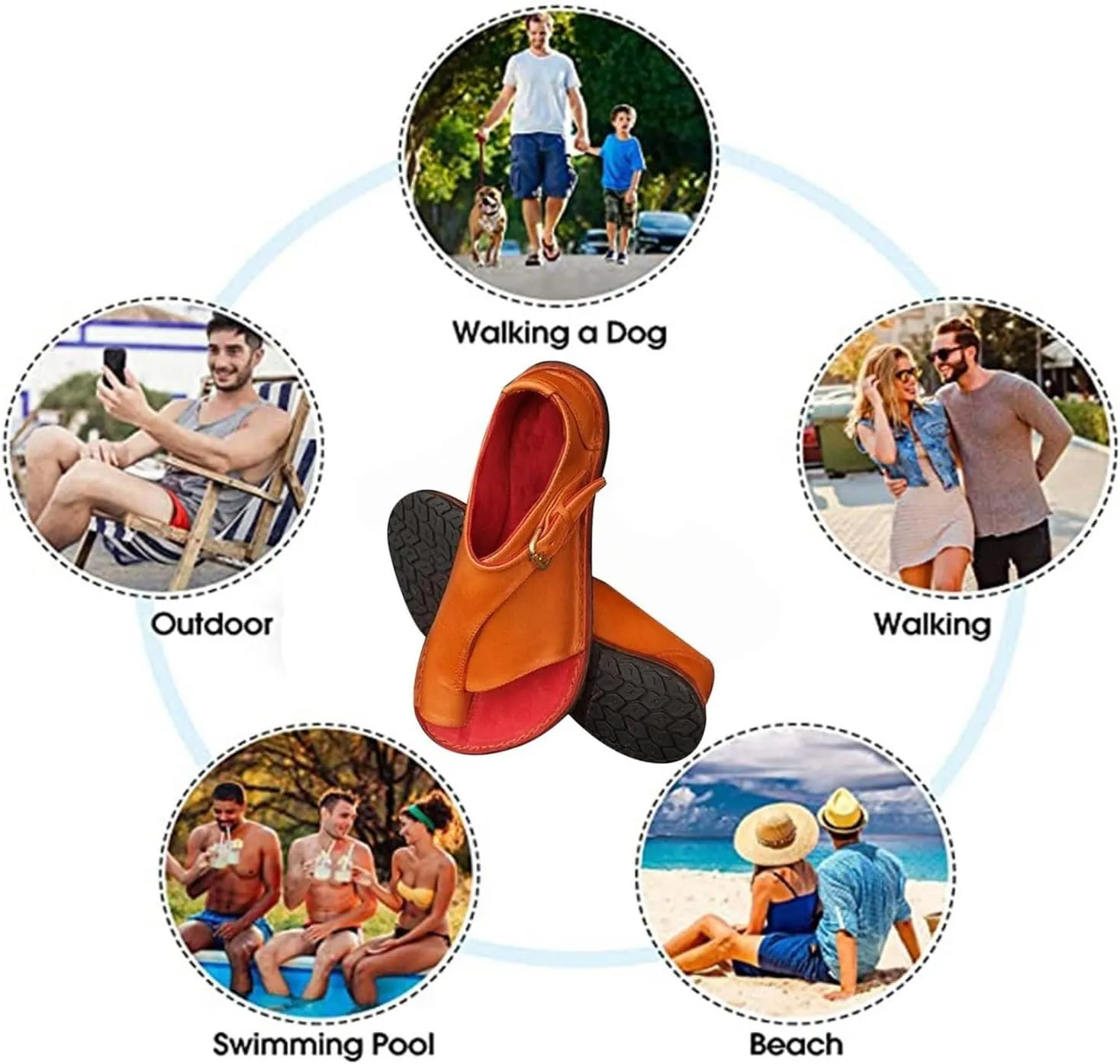 Women Sandals Flat Sole, Women's Bunion Orthopedic Sandals with Adjustable Metal Buckle Strap, Summer Casual Lightweight Beach Flip Flop, for Plantar Fasciitis, Foot Correction