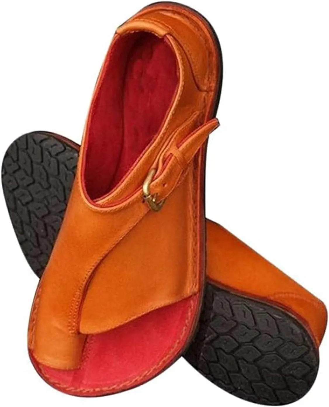 Women Sandals Flat Sole, Women's Bunion Orthopedic Sandals with Adjustable Metal Buckle Strap, Summer Casual Lightweight Beach Flip Flop, for Plantar Fasciitis, Foot Correction