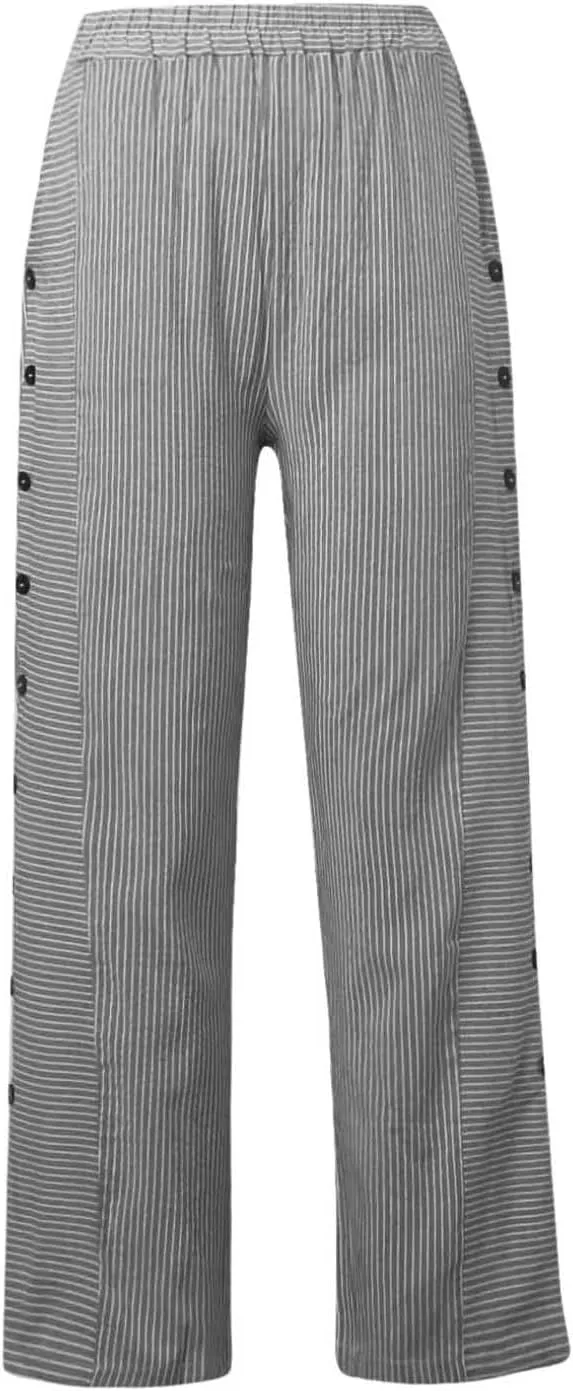 Women Striped Linen Pants Casual High Waisted Wide Leg Cropped Pants Summer Beach Gauze Capri Pant with Pockets