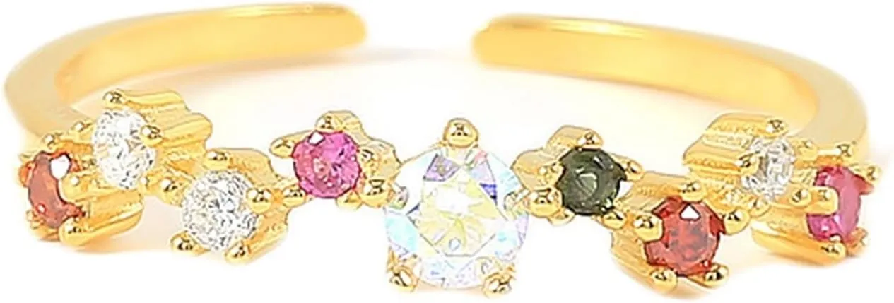 Women Wedding Band Wedding Ring Yellow Gold 9K Au375/Au585 Size Colorful Round-Shape Cubic Zirconia Stackable Wedding
