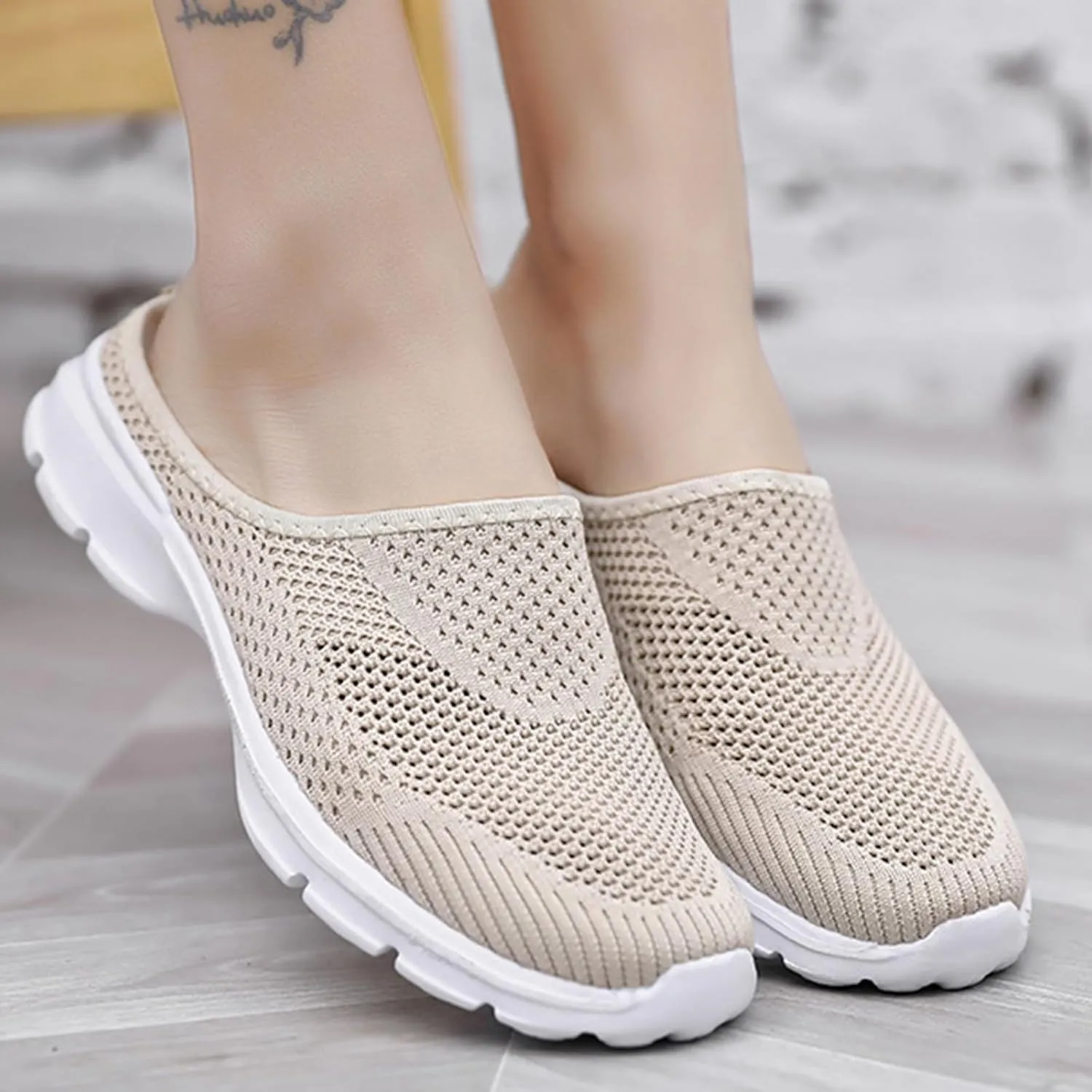 Women's Backless Walking Sneakers Orthopedic Open Back Slip On Mules Lightweight Slippers Closed Toe Slipper Comfort Breathable Mules Indoor Outdoor Anti-Skid Sole Shoes (Unisex)