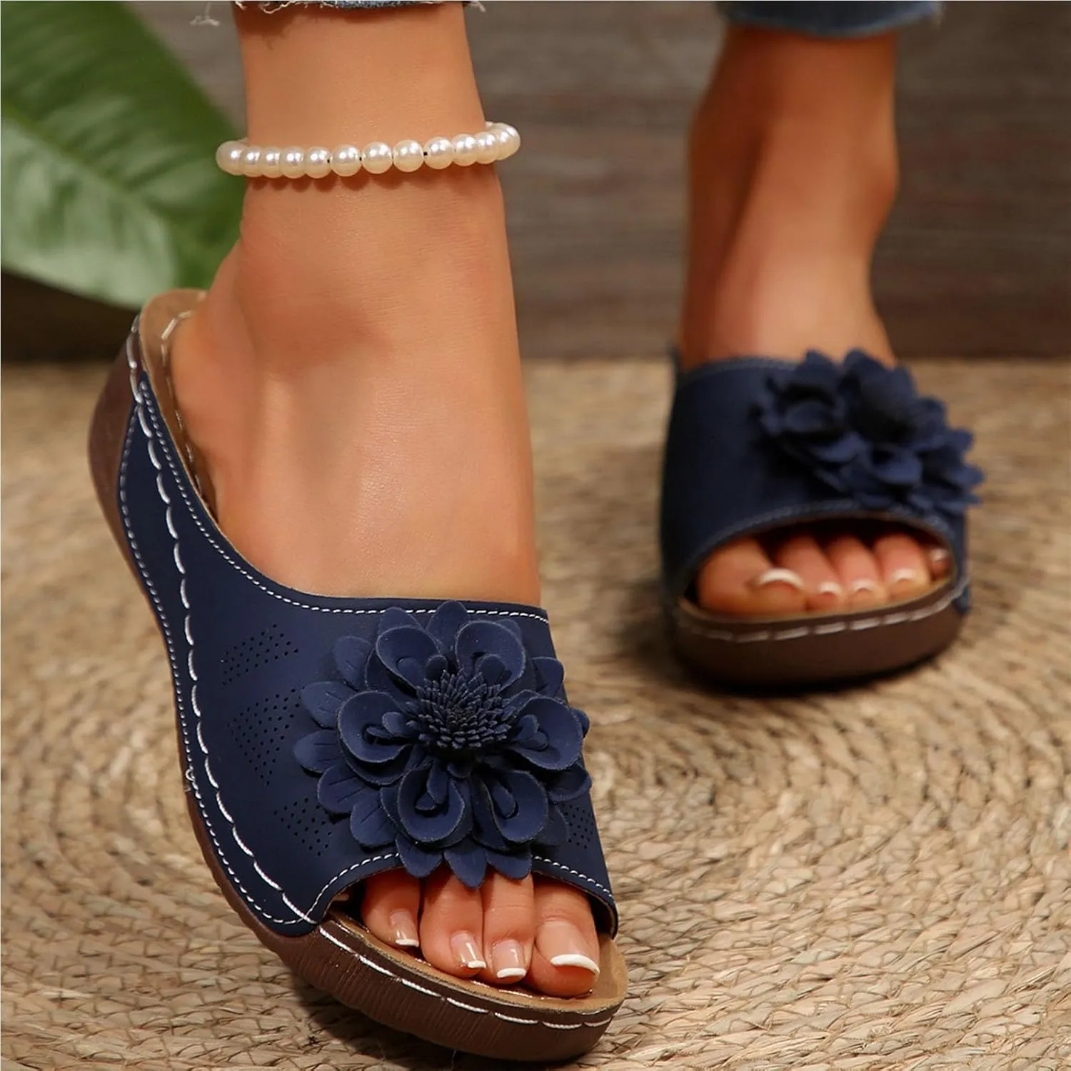 Womens Comfort Sandals 3D Boho Floral Fashion Comfortable Shoes Plus Size Casual Slip on Sandal with Arch Support