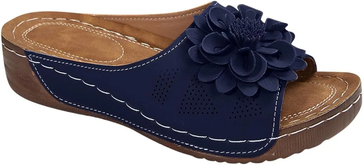 Womens Comfort Sandals 3D Boho Floral Fashion Comfortable Shoes Plus Size Casual Slip on Sandal with Arch Support