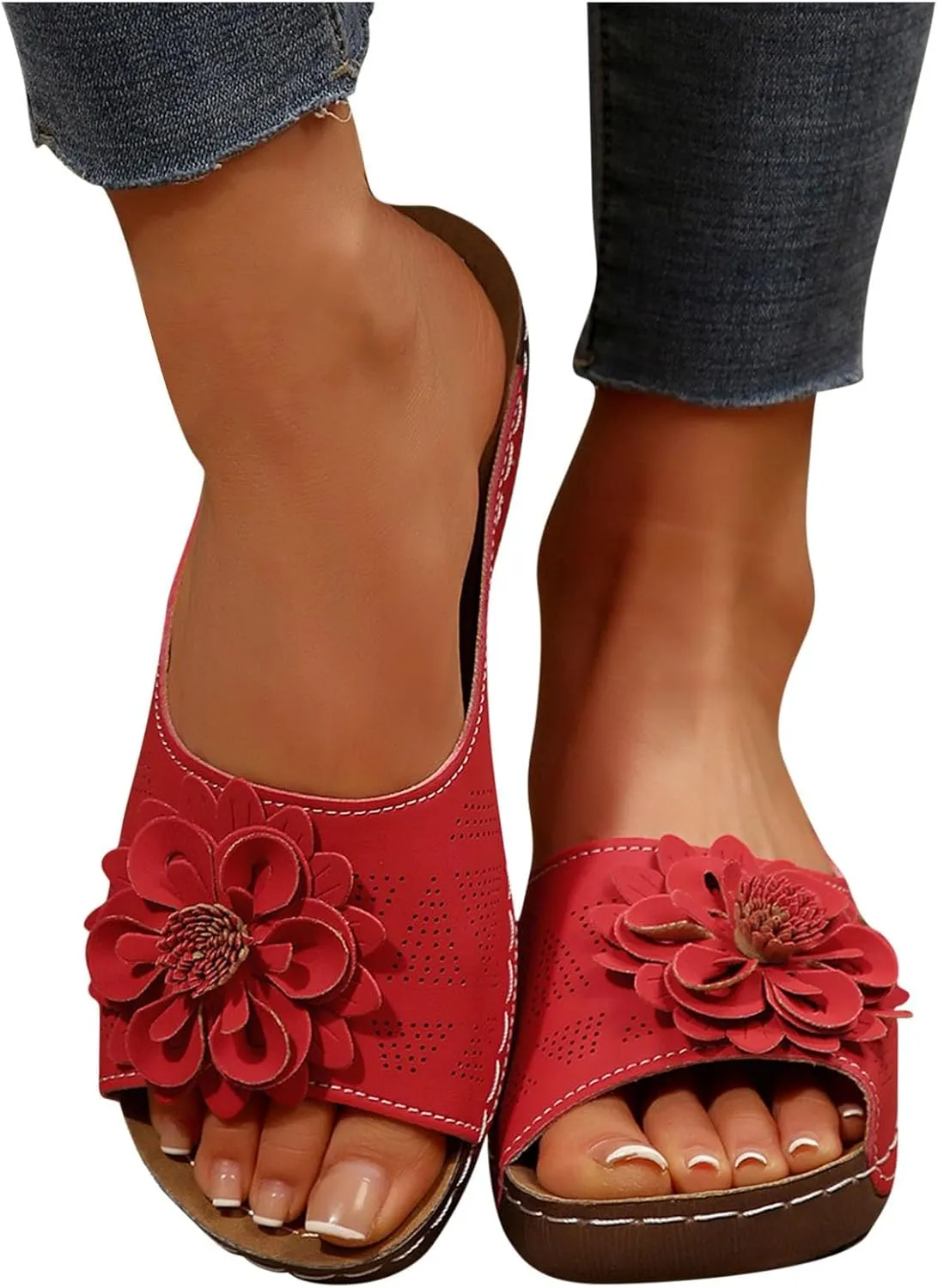 Womens Comfort Sandals 3D Boho Floral Fashion Comfortable Shoes Plus Size Casual Slip on Sandal with Arch Support
