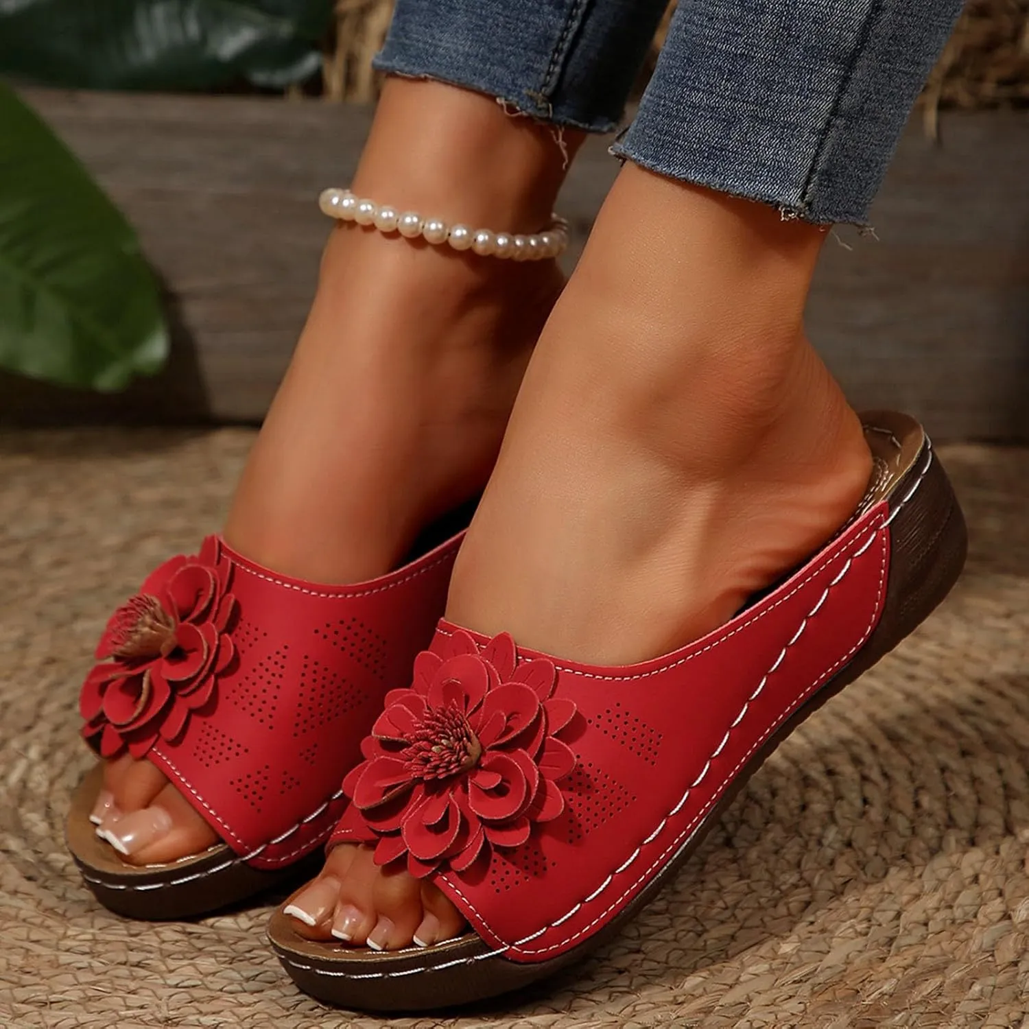 Womens Comfort Sandals 3D Boho Floral Fashion Comfortable Shoes Plus Size Casual Slip on Sandal with Arch Support
