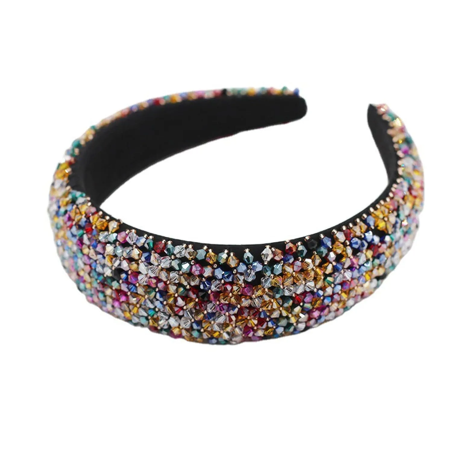 Womens headbands,Hair accessories European and American crystal beaded hair band handmade wide-edge drill bit buckle rhinestone sponge headband(Multi-colored)