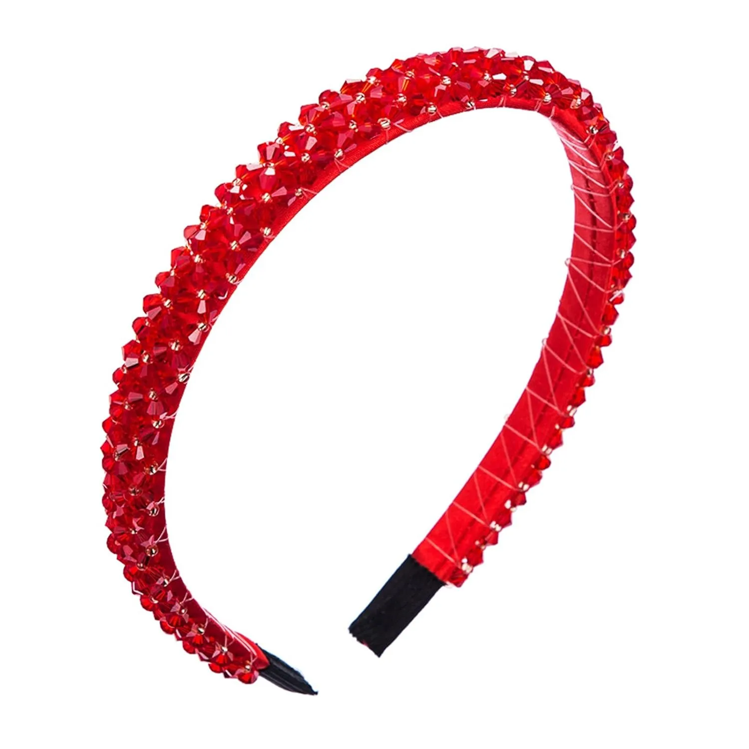 Womens headbands,Luxury Full Crystal Elegant Sparkly Hairbands for Women Rhinestone Padded Handmade Sponge Headbands Female(Red)