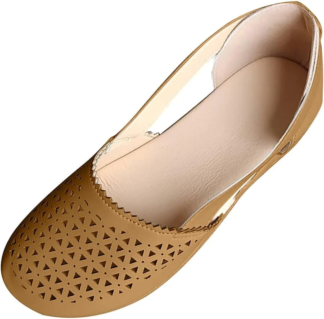 Womens Hollow Ballet Flats Round Toe Slip On Shoes Light Weight Comfort Sandals Retro Low Heels Shoe Vintage Leather Sandal Casual Walking Mary Janes Shoes with Breathable Eyelets
