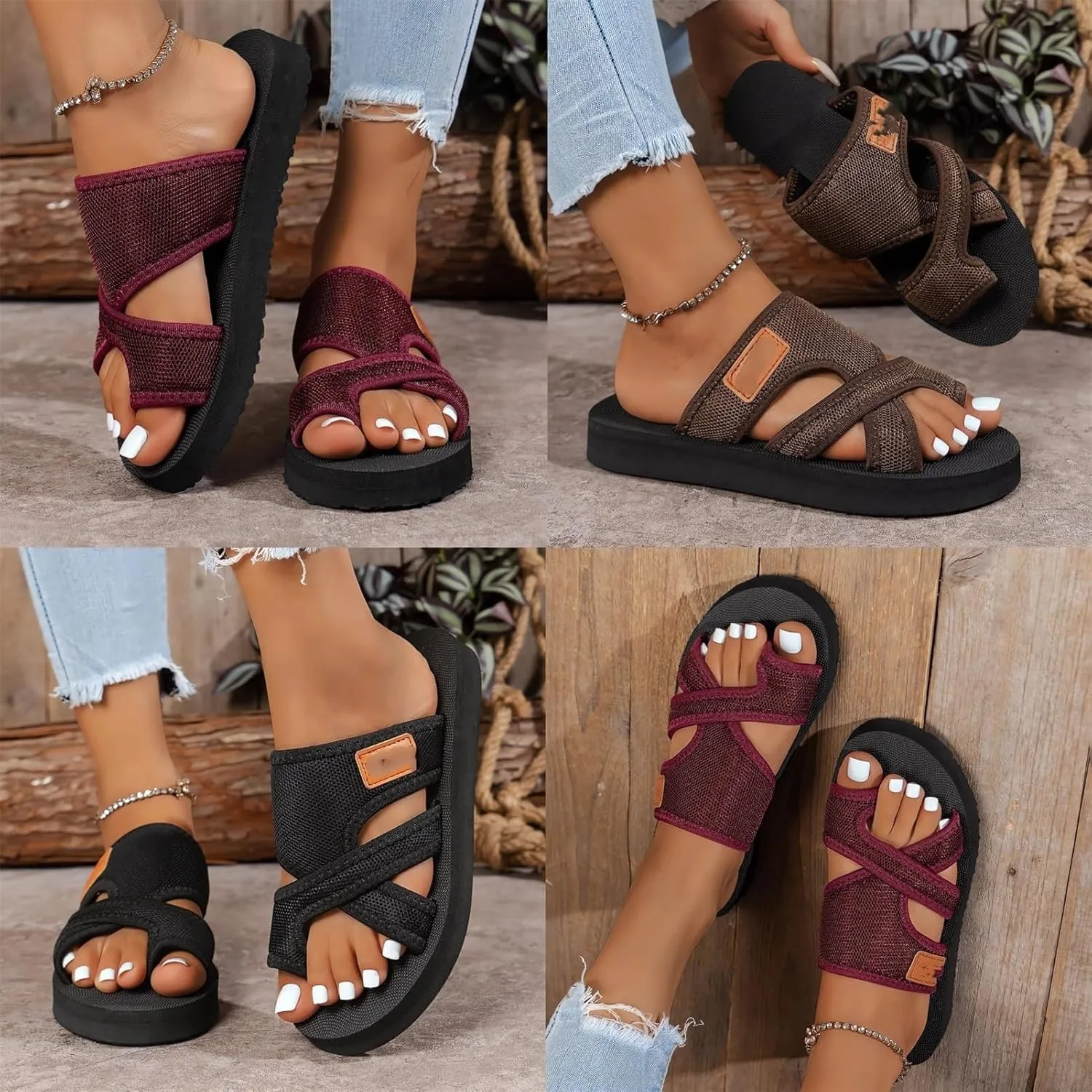 Women's Hollow Mesh Slide Sandals, Comfortable Orthopedic Arch Support for Women Summer Flats Sandals Mules