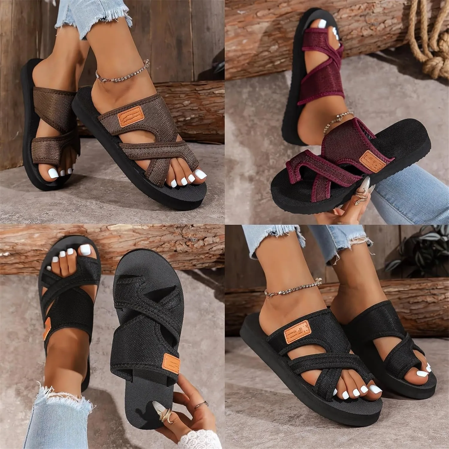 Women's Hollow Mesh Slide Sandals, Comfortable Orthopedic Arch Support for Women Summer Flats Sandals Mules