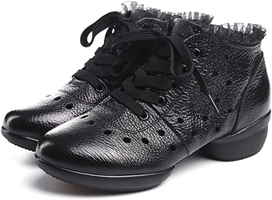 Womens Jazz Dance Sneakers Lace Up Split Sole Ballroom Dancing Shoes Closed Toe Practice Walking Boots